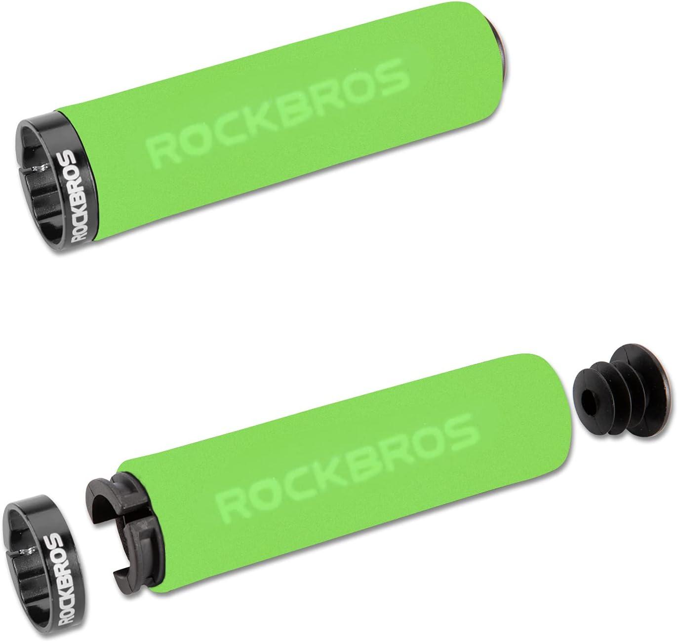 imageROCKBROS Bike Grips Foam Single Lock on Bicycle Handle Bar Soft NonSlip Bike Handle Grips Replacement for BMX Mountain MTB Beach Cruiser Scooter Folding Bike Hand Grip Comfortable ErgonomicGreenBlack