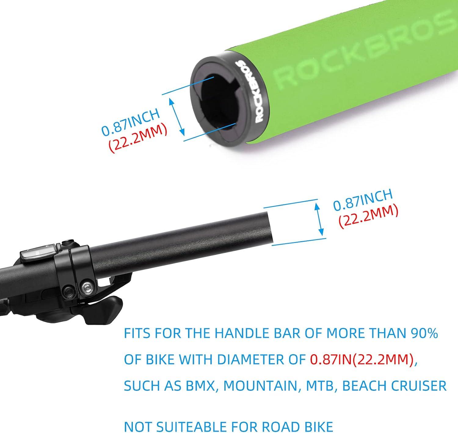 imageROCKBROS Bike Grips Foam Single Lock on Bicycle Handle Bar Soft NonSlip Bike Handle Grips Replacement for BMX Mountain MTB Beach Cruiser Scooter Folding Bike Hand Grip Comfortable ErgonomicGreenBlack