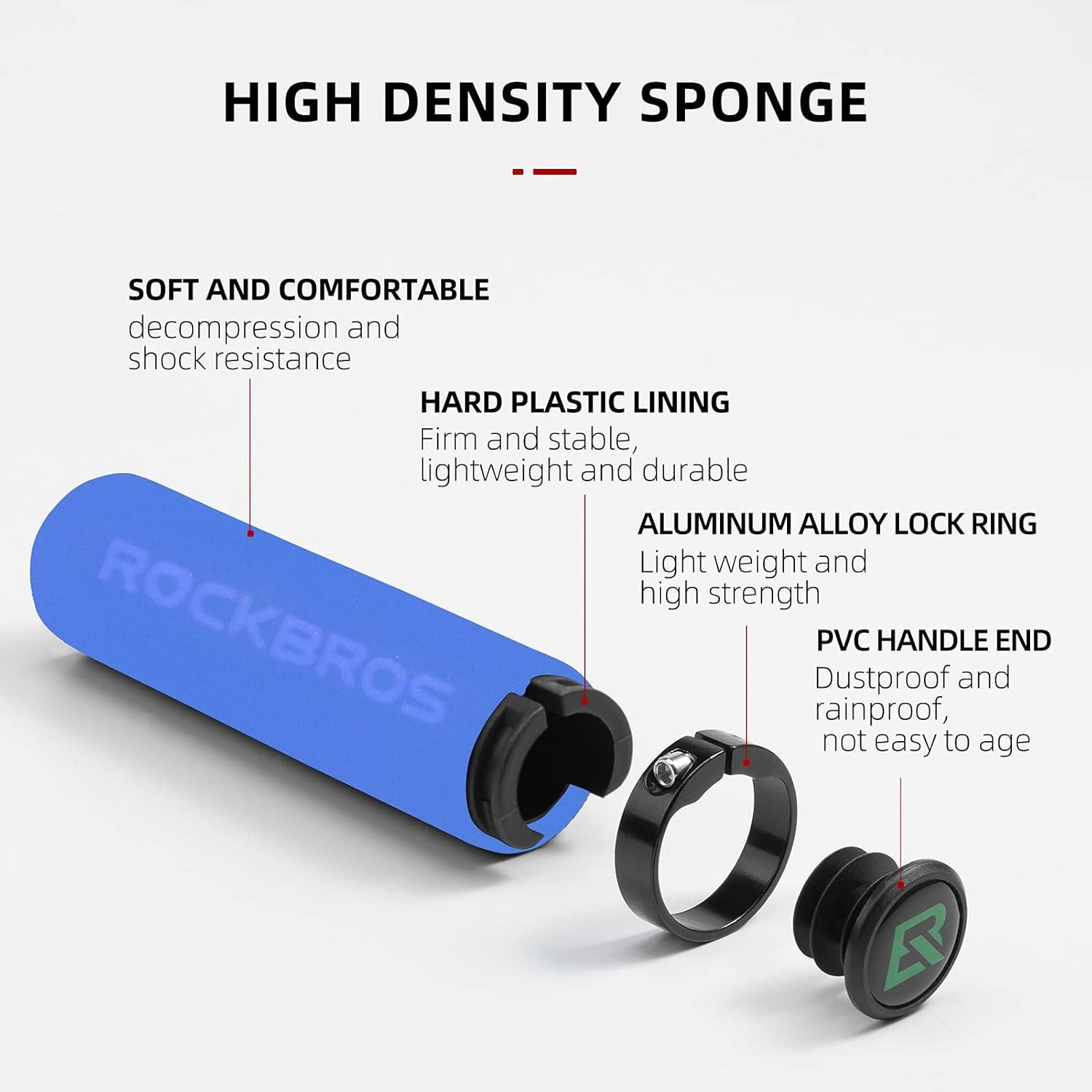 imageROCKBROS Bike Grips Foam Single Lock on Bicycle Handle Bar Soft NonSlip Bike Handle Grips Replacement for BMX Mountain MTB Beach Cruiser Scooter Folding Bike Hand Grip Comfortable ErgonomicBlueBlack