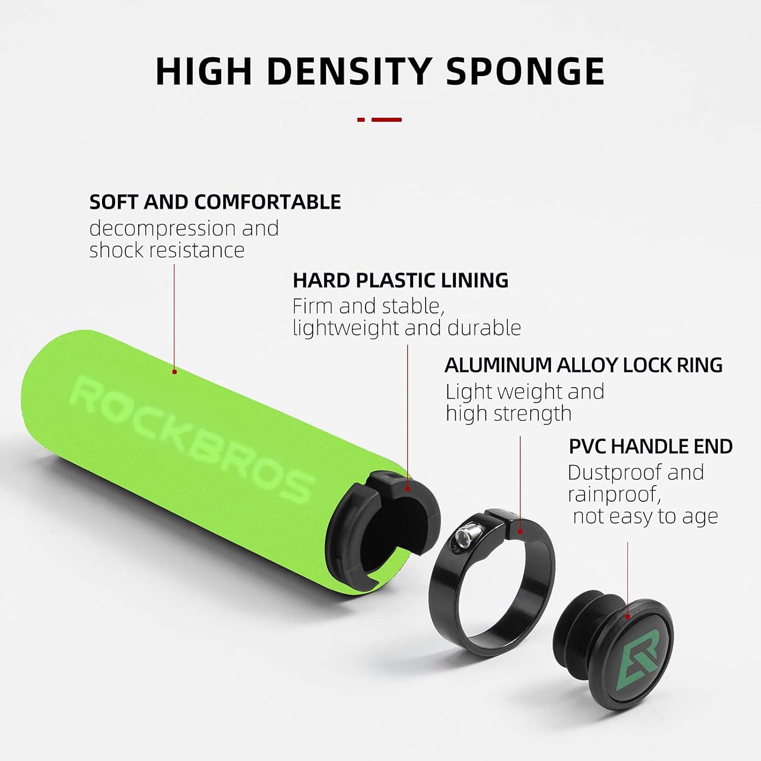 imageROCKBROS Bike Grips Foam Single Lock on Bicycle Handle Bar Soft NonSlip Bike Handle Grips Replacement for BMX Mountain MTB Beach Cruiser Scooter Folding Bike Hand Grip Comfortable ErgonomicGreenBlack