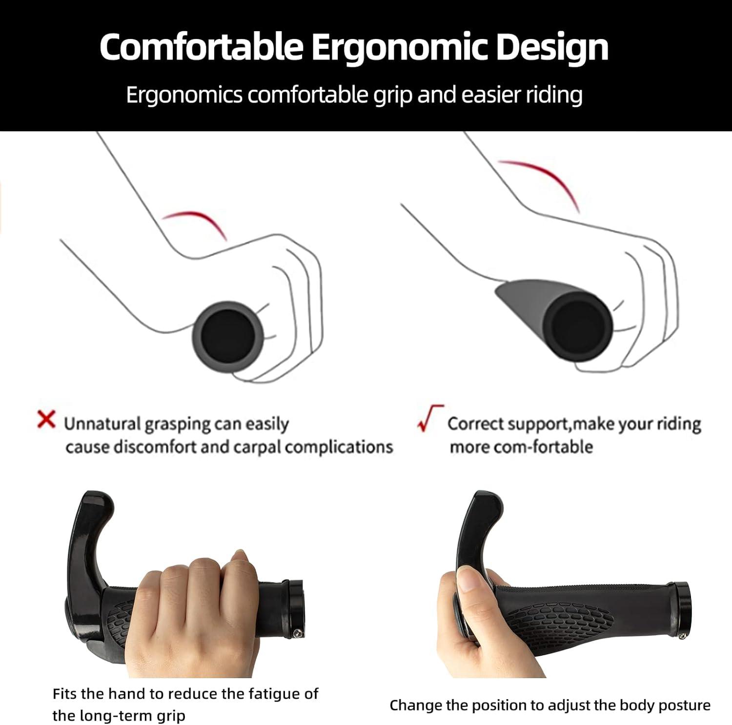 imageROCKBROS Bike Grips Single Lockon Bicycle Handle Bar Ergonomics NonSlip Mountain Bike Handlebar Comfortable amp Shock Absorption Rubber Grips for BMX MTB Beach Cruiser ScooterBlack 1