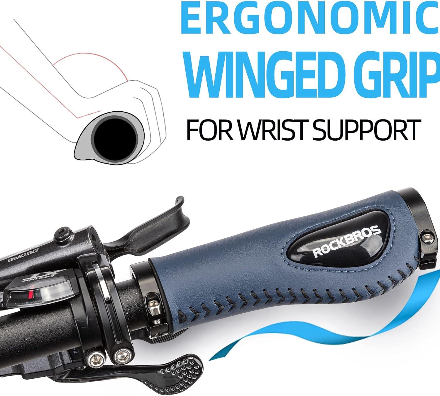 imageROCKBROS Bike Handle Grips Ergonomics Design Soft Gel Dual Lock on Bicycle Handlebar Grips for Mountain MTB MBX Bike Electric Scooterblue