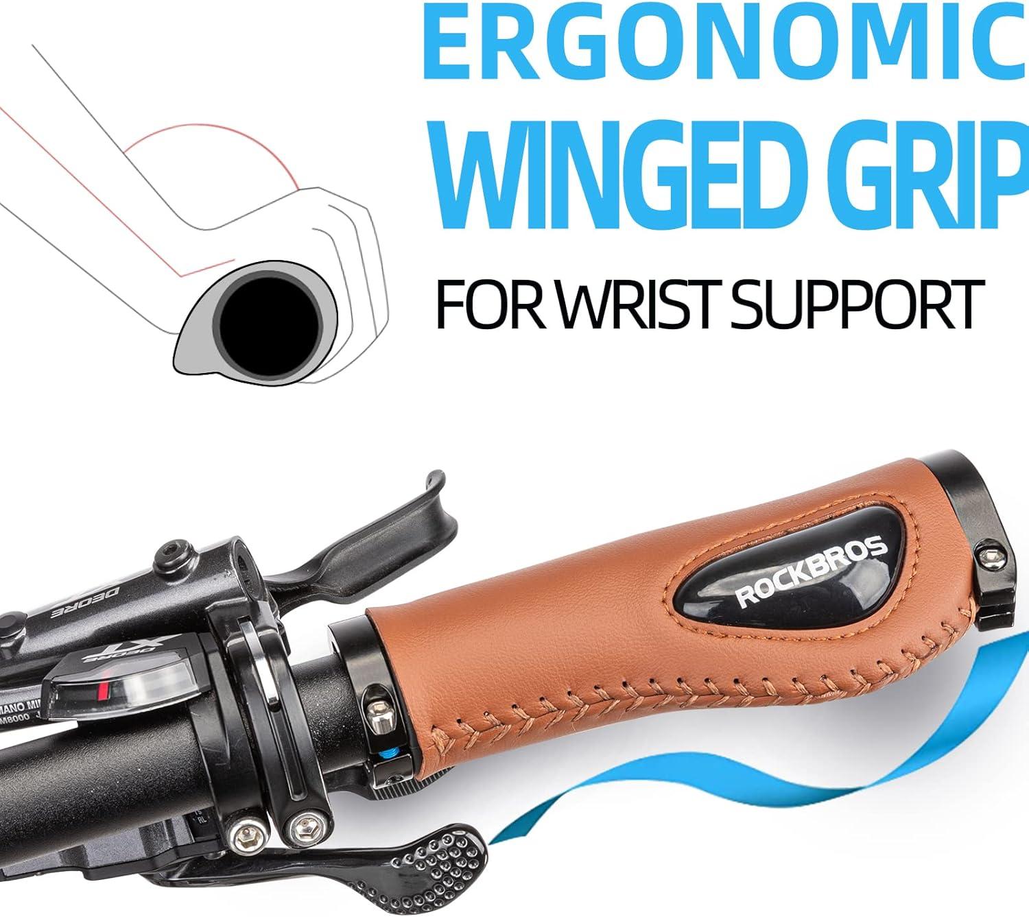 imageROCKBROS Bike Handle Grips Ergonomics Design Soft Gel Dual Lock on Bicycle Handlebar Grips for Mountain MTB MBX Bike Electric Scooterbrown