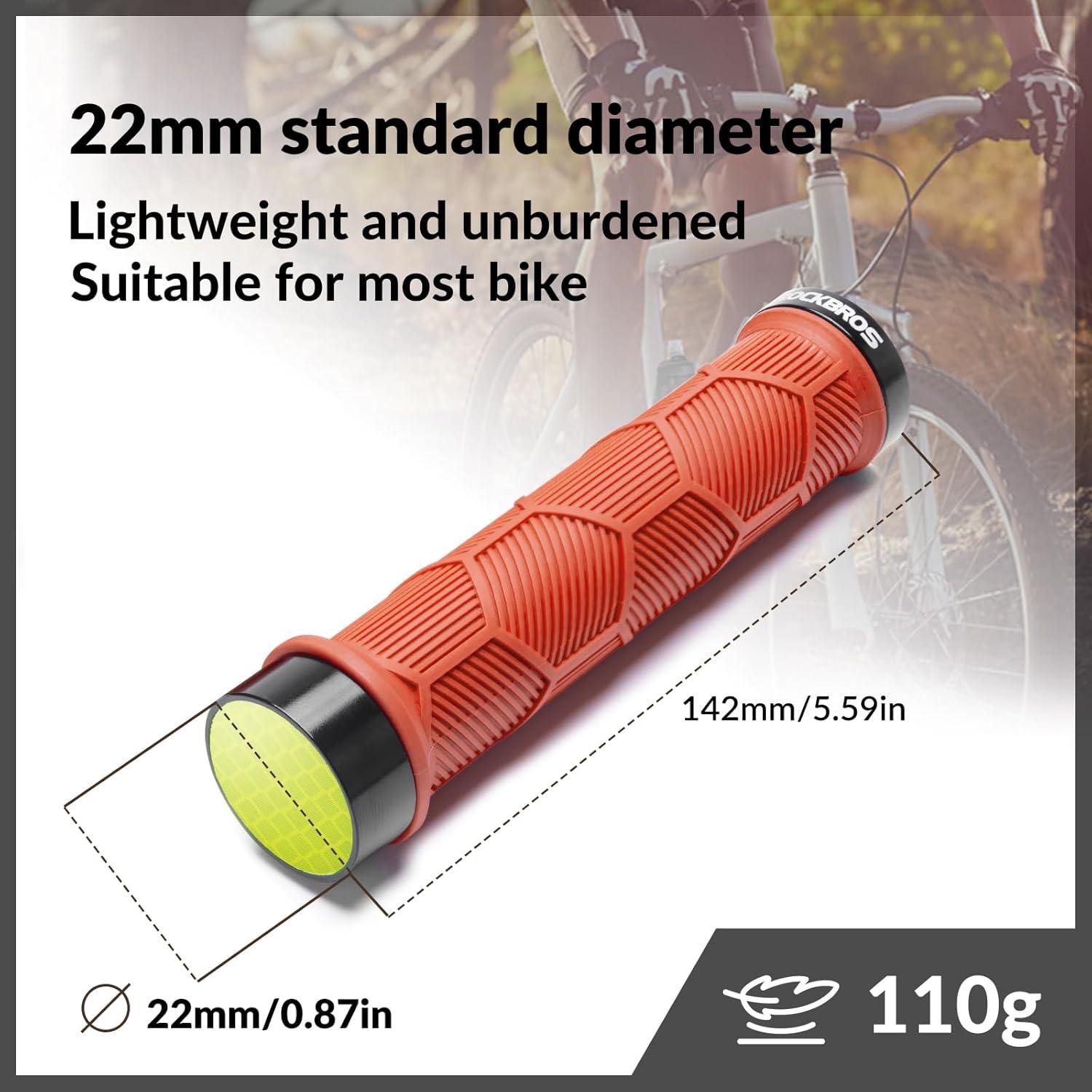 imageROCKBROS Bike Handlebar Grips 22mm Dual LockOn Rubber Grips with Reflective End Caps AntiSlip Design Inspired by Powersports Grips Fits MTB BMX Road amp Folding Bikes5 ColorsOrange
