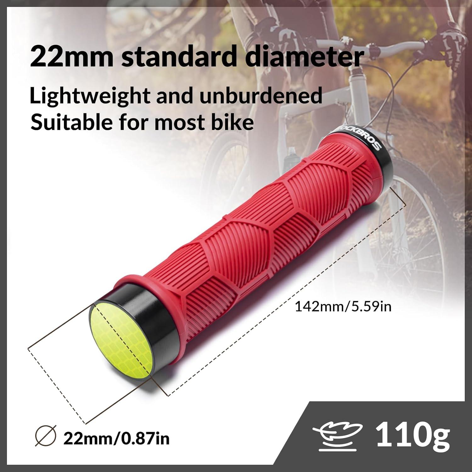 imageROCKBROS Bike Handlebar Grips 22mm Dual LockOn Rubber Grips with Reflective End Caps AntiSlip Design Inspired by Powersports Grips Fits MTB BMX Road amp Folding Bikes5 ColorsRed