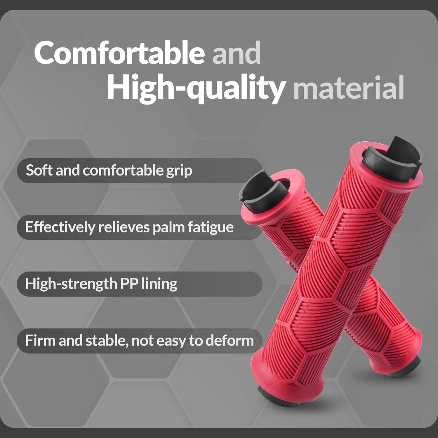 imageROCKBROS Bike Handlebar Grips 22mm Dual LockOn Rubber Grips with Reflective End Caps AntiSlip Design Inspired by Powersports Grips Fits MTB BMX Road amp Folding Bikes5 ColorsRed