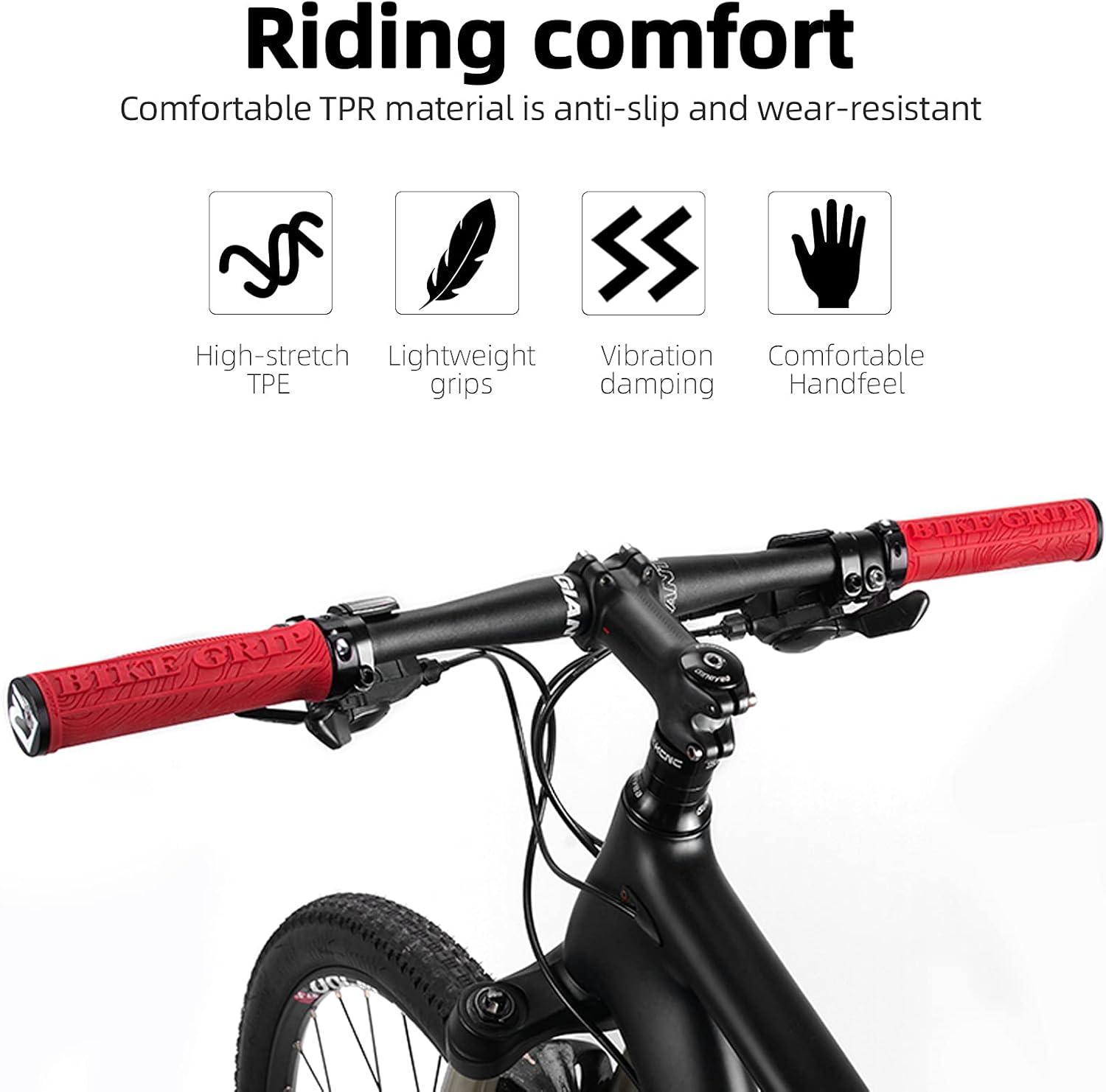 imageROCKBROS Bike Handlebar Grips Double Lockon MTB Bicycle Handle Bar Grips Ergonomic NonSlip Rubber Hand Grip for Scooter Mountain BMX Beach Cruiser Folding BikeRed