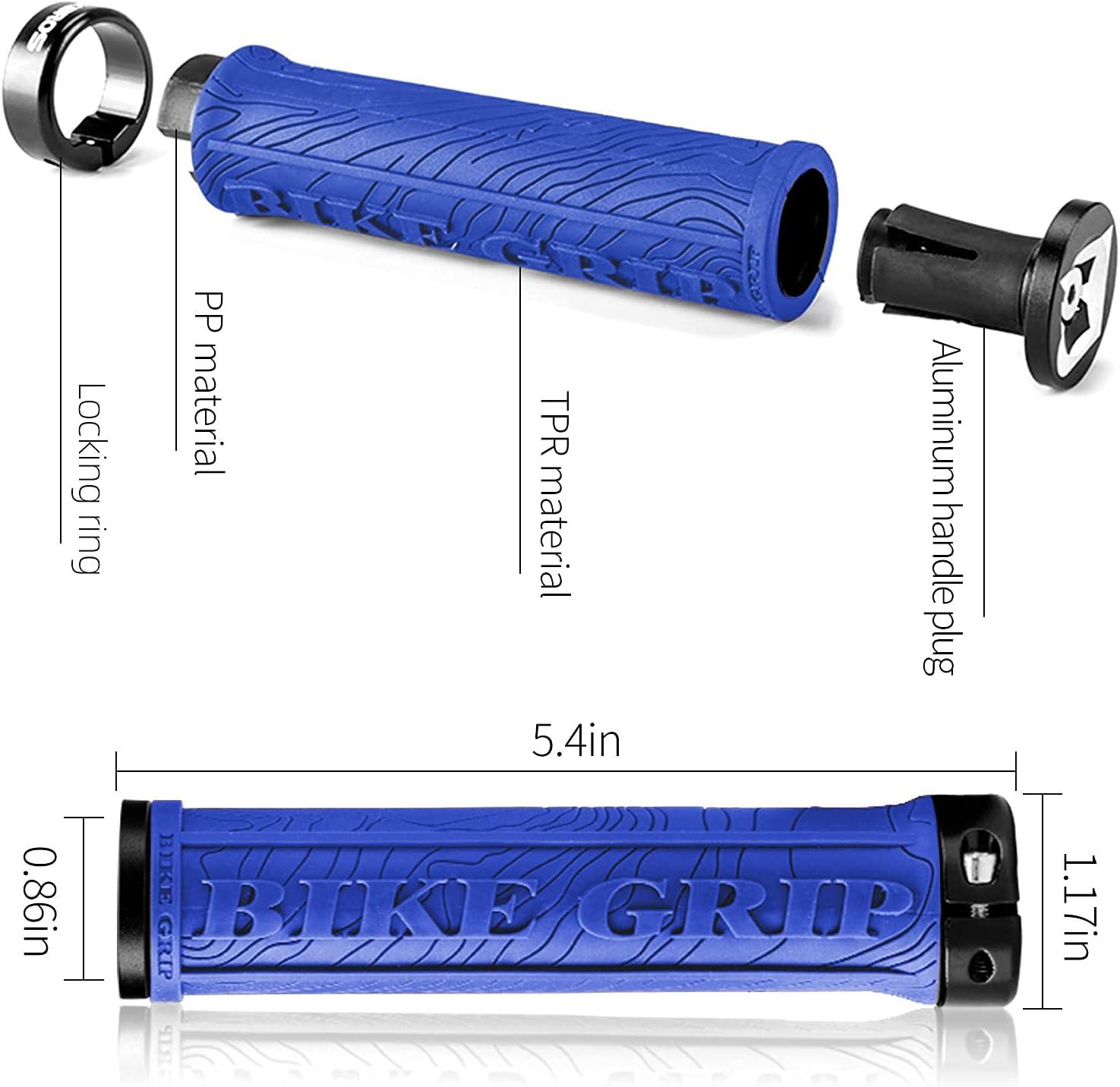 imageROCKBROS Bike Handlebar Grips Double Lockon MTB Bicycle Handle Bar Grips Ergonomic NonSlip Rubber Hand Grip for Scooter Mountain BMX Beach Cruiser Folding BikeBlue