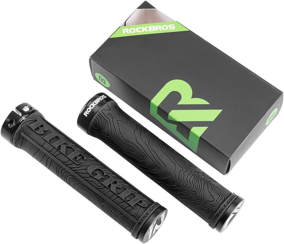 imageROCKBROS Bike Handlebar Grips Double Lockon MTB Bicycle Handle Bar Grips Ergonomic NonSlip Rubber Hand Grip for Scooter Mountain BMX Beach Cruiser Folding BikeBlack