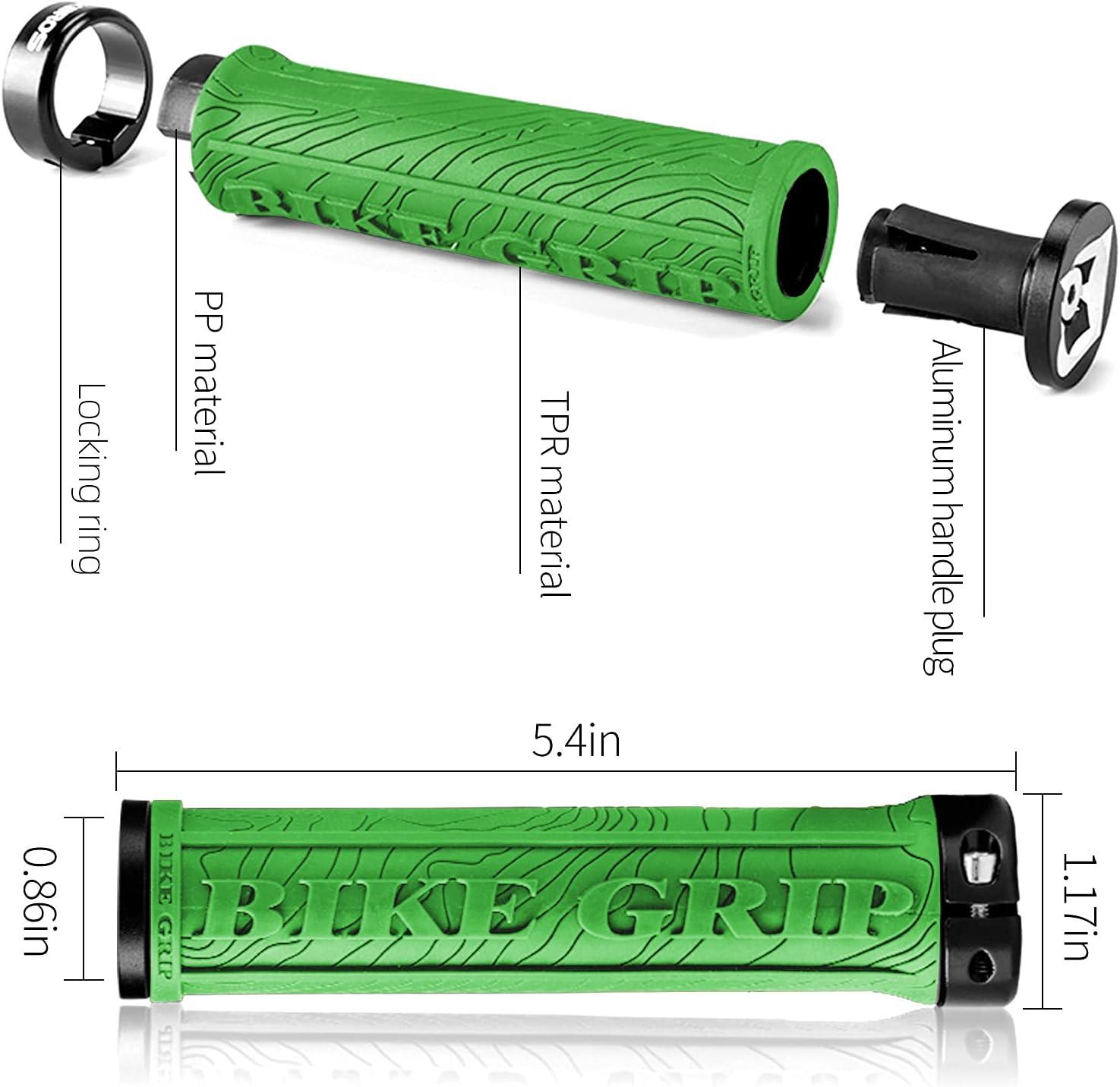 imageROCKBROS Bike Handlebar Grips Double Lockon MTB Bicycle Handle Bar Grips Ergonomic NonSlip Rubber Hand Grip for Scooter Mountain BMX Beach Cruiser Folding BikeGreen