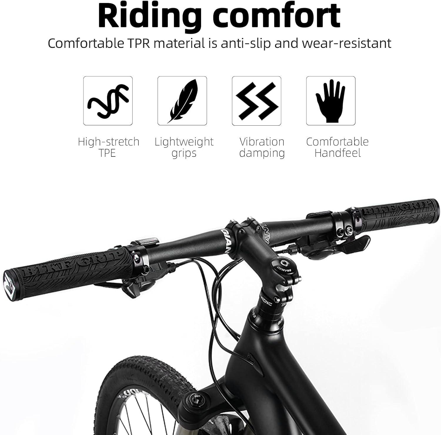 imageROCKBROS Bike Handlebar Grips Double Lockon MTB Bicycle Handle Bar Grips Ergonomic NonSlip Rubber Hand Grip for Scooter Mountain BMX Beach Cruiser Folding BikeBlack