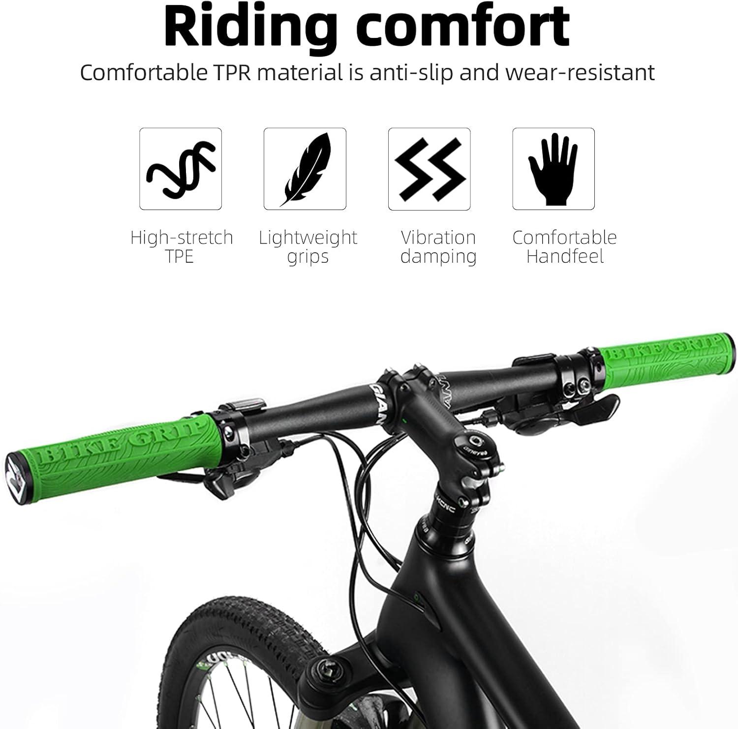 imageROCKBROS Bike Handlebar Grips Double Lockon MTB Bicycle Handle Bar Grips Ergonomic NonSlip Rubber Hand Grip for Scooter Mountain BMX Beach Cruiser Folding BikeGreen
