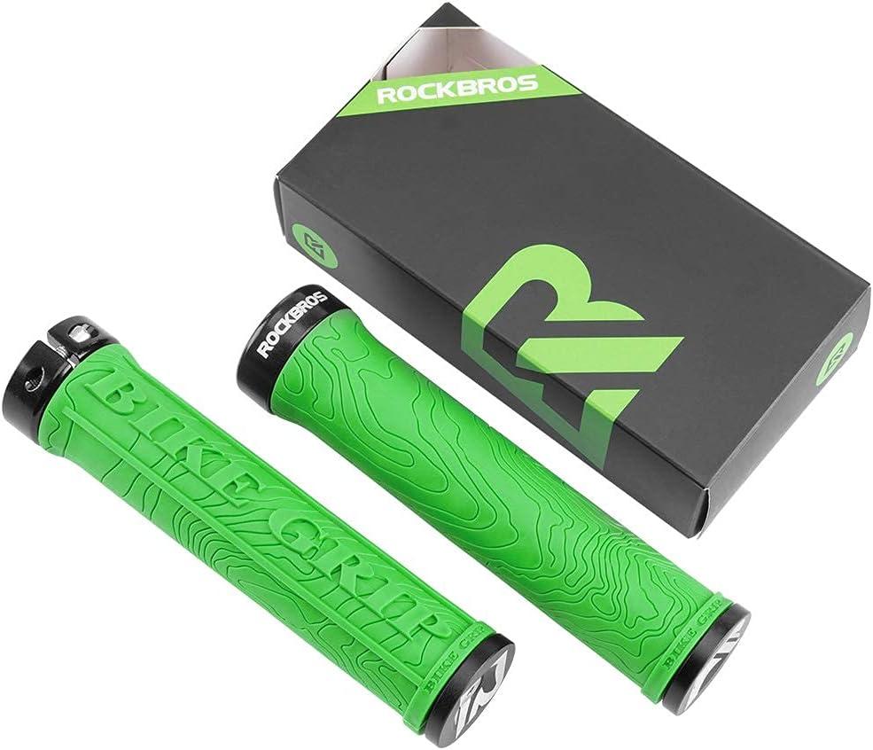 imageROCKBROS Bike Handlebar Grips Double Lockon MTB Bicycle Handle Bar Grips Ergonomic NonSlip Rubber Hand Grip for Scooter Mountain BMX Beach Cruiser Folding BikeGreen