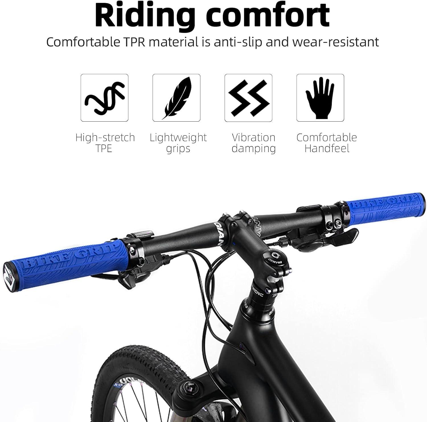 imageROCKBROS Bike Handlebar Grips Double Lockon MTB Bicycle Handle Bar Grips Ergonomic NonSlip Rubber Hand Grip for Scooter Mountain BMX Beach Cruiser Folding BikeBlue