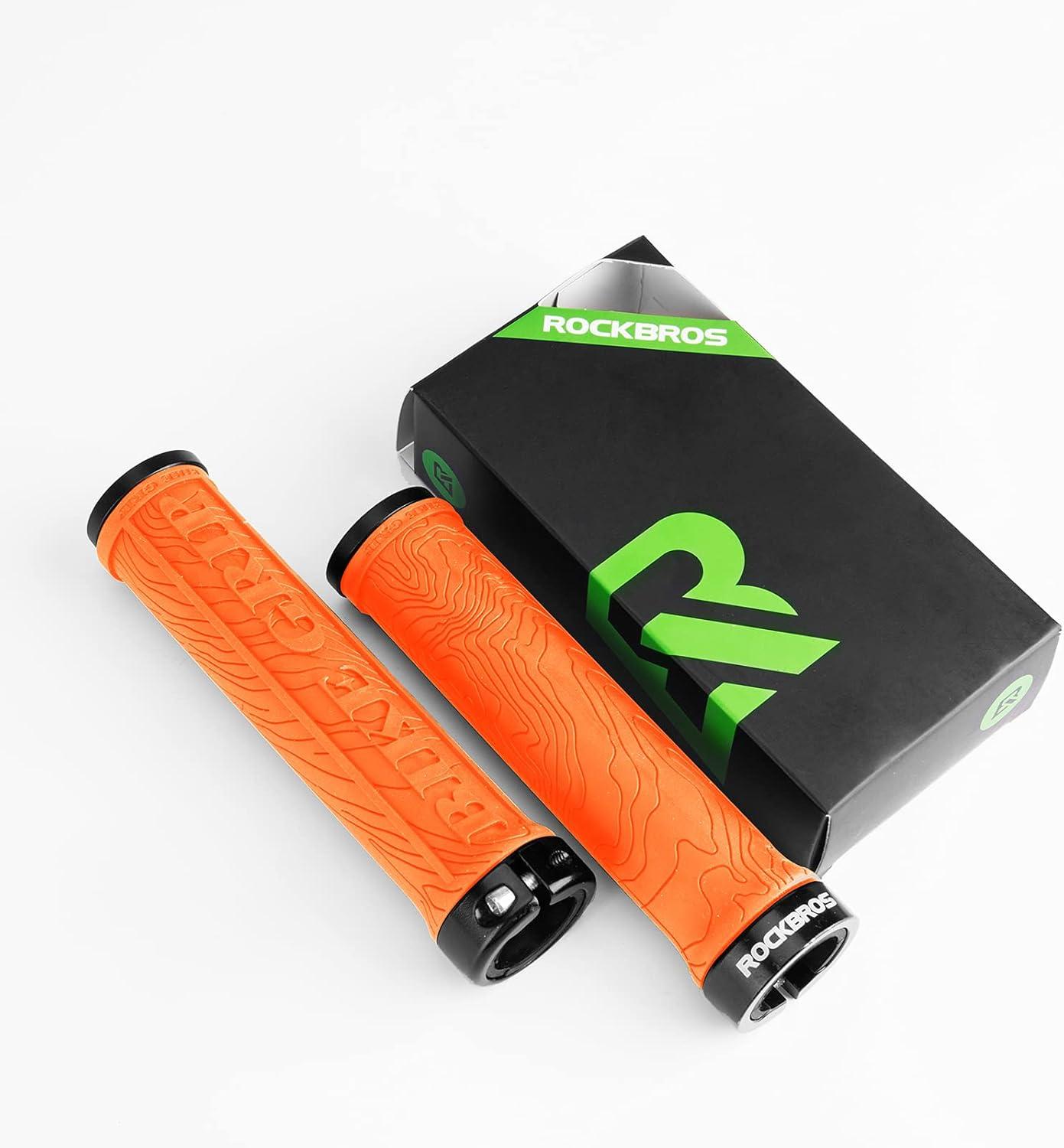 imageROCKBROS Bike Handlebar Grips Double Lockon MTB Bicycle Handle Bar Grips Ergonomic NonSlip Rubber Hand Grip for Scooter Mountain BMX Beach Cruiser Folding BikeOrange