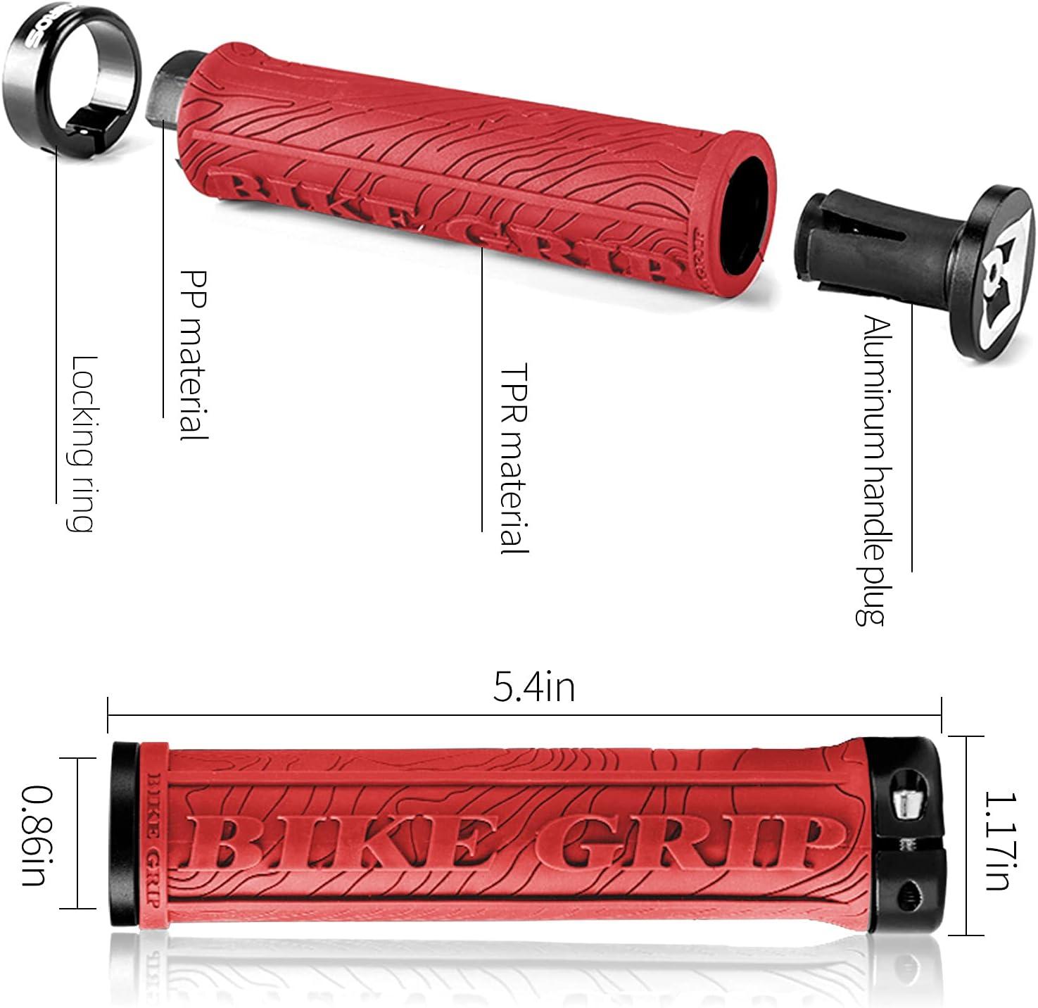 imageROCKBROS Bike Handlebar Grips Double Lockon MTB Bicycle Handle Bar Grips Ergonomic NonSlip Rubber Hand Grip for Scooter Mountain BMX Beach Cruiser Folding BikeRed