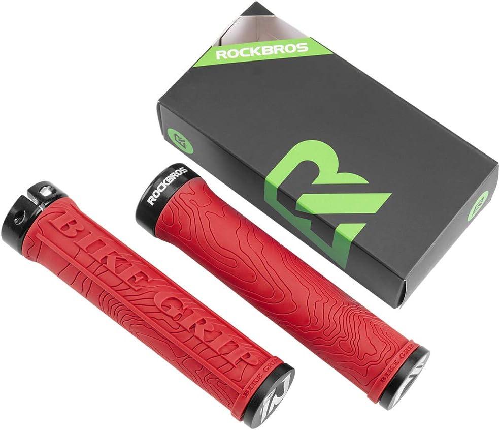 imageROCKBROS Bike Handlebar Grips Double Lockon MTB Bicycle Handle Bar Grips Ergonomic NonSlip Rubber Hand Grip for Scooter Mountain BMX Beach Cruiser Folding BikeRed