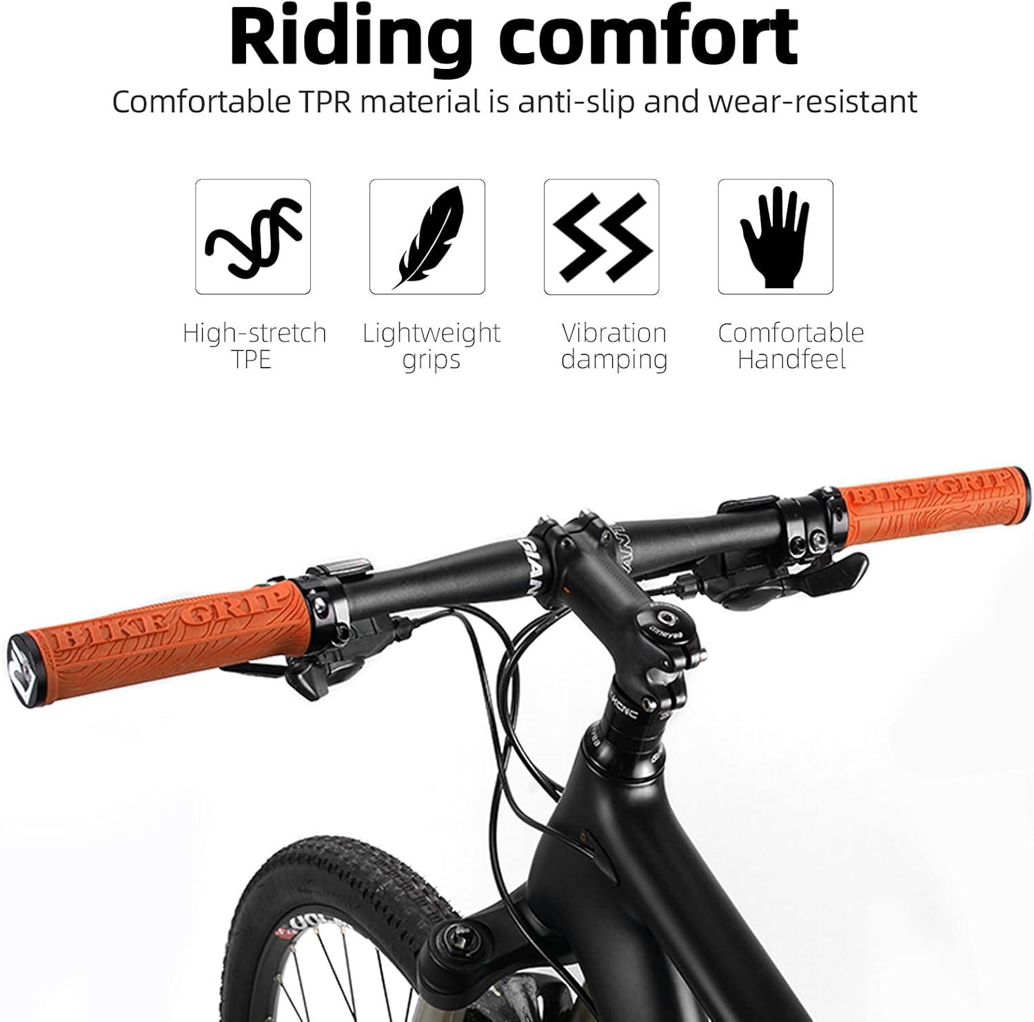 imageROCKBROS Bike Handlebar Grips Double Lockon MTB Bicycle Handle Bar Grips Ergonomic NonSlip Rubber Hand Grip for Scooter Mountain BMX Beach Cruiser Folding BikeOrange