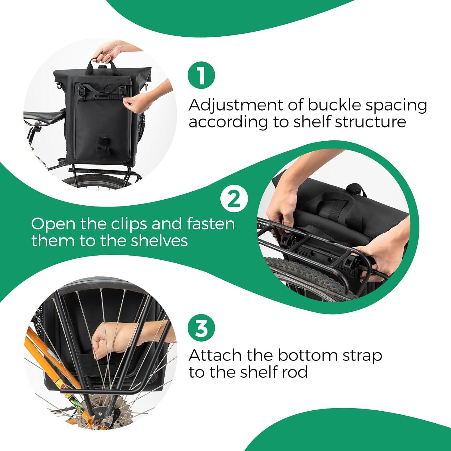 imageROCKBROS Bike Panniers 18L Capacity Waterproof Bike Rack Bag Detachable Shoulder Straps with Helmet Fixing Buckle Rear Bike Rack Bag for Cycling Traveling Backpacking
