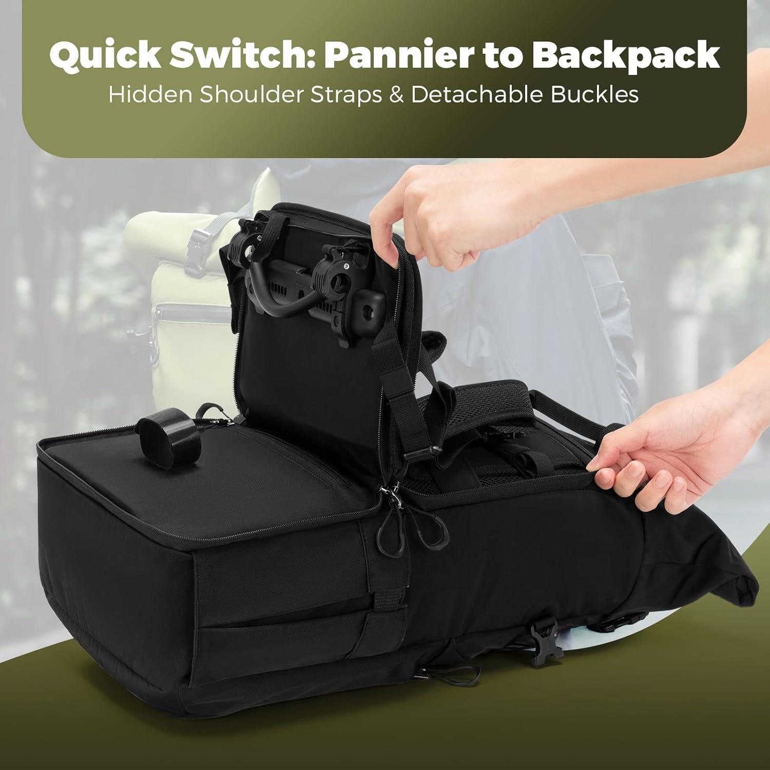imageROCKBROS Bike Panniers Bike Bags for Bicycles Rear Rack 16L Expandable Backpack Shoulder Bag for Cycling TravelingBlack