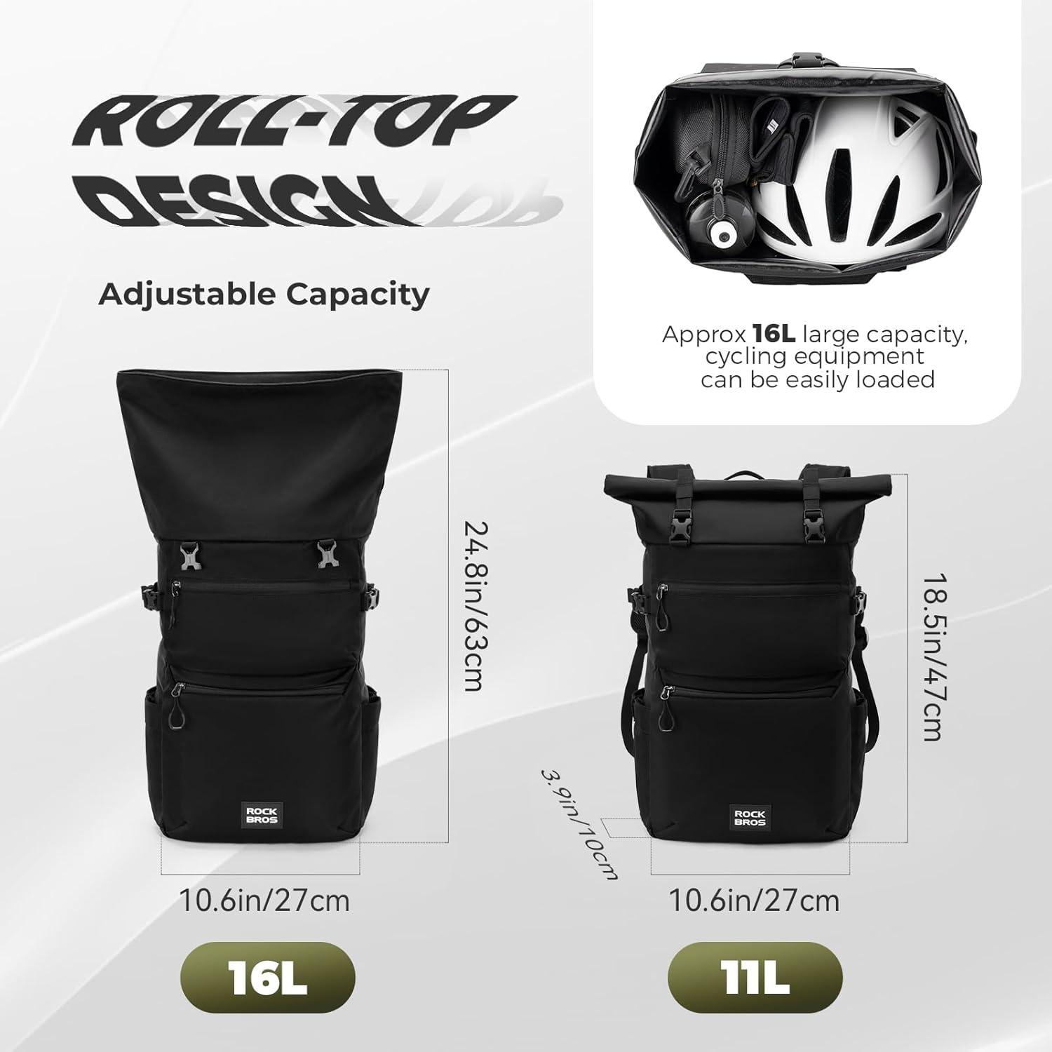 imageROCKBROS Bike Panniers Bike Bags for Bicycles Rear Rack 16L Expandable Backpack Shoulder Bag for Cycling TravelingBlack