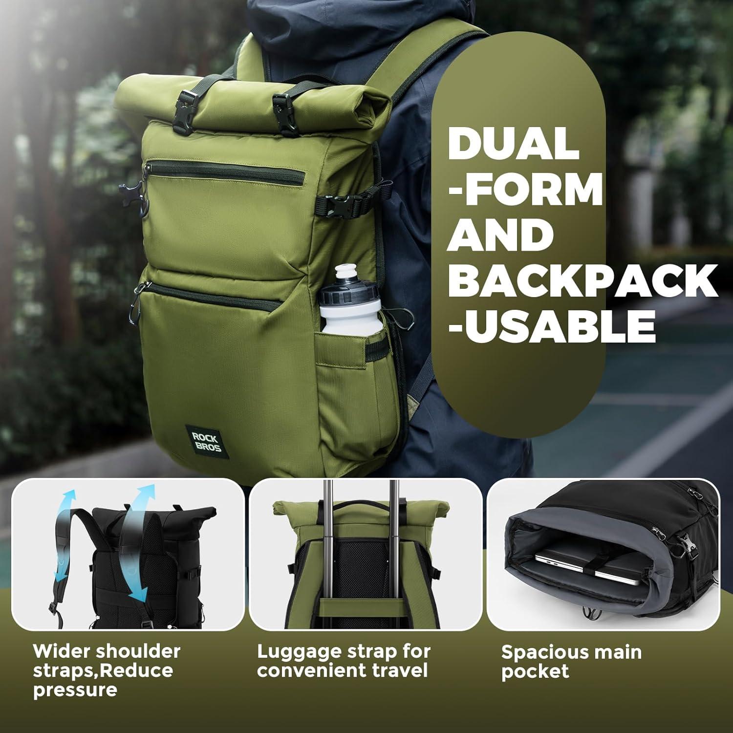 imageROCKBROS Bike Panniers Bike Bags for Bicycles Rear Rack 16L Expandable Backpack Shoulder Bag for Cycling TravelingBlack