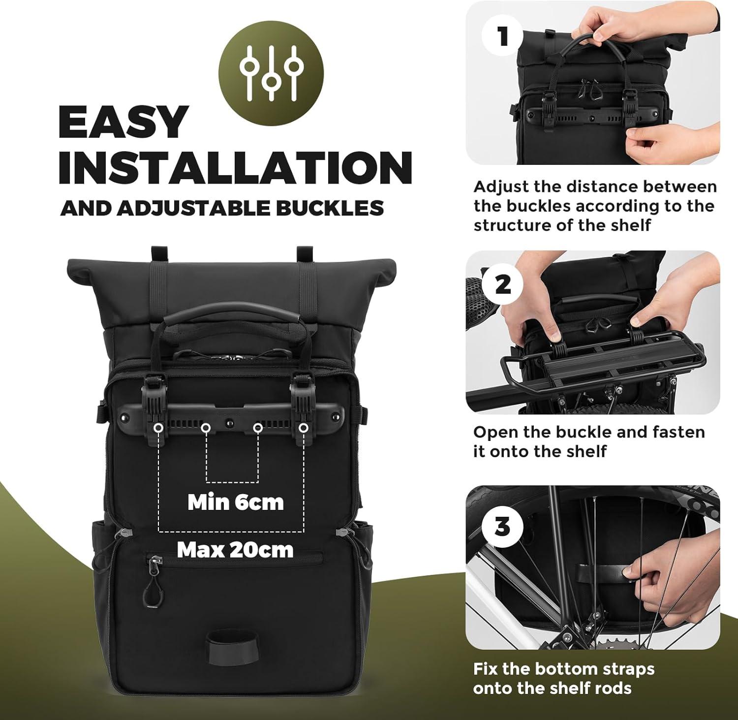 imageROCKBROS Bike Panniers Bike Bags for Bicycles Rear Rack 16L Expandable Backpack Shoulder Bag for Cycling TravelingGreen