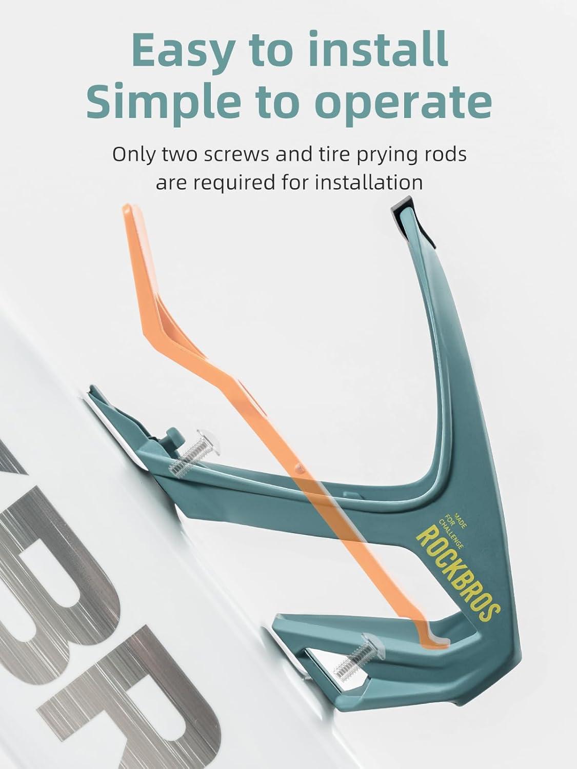imageROCKBROS Bike Water Bottle Cage with Builtin Tire Levers 2 in 1 Lightweight Bike Bottle Holder Adjustable Slide Entry Bicycle Cup Holder for MTB Road Bike GreenBlue and orange