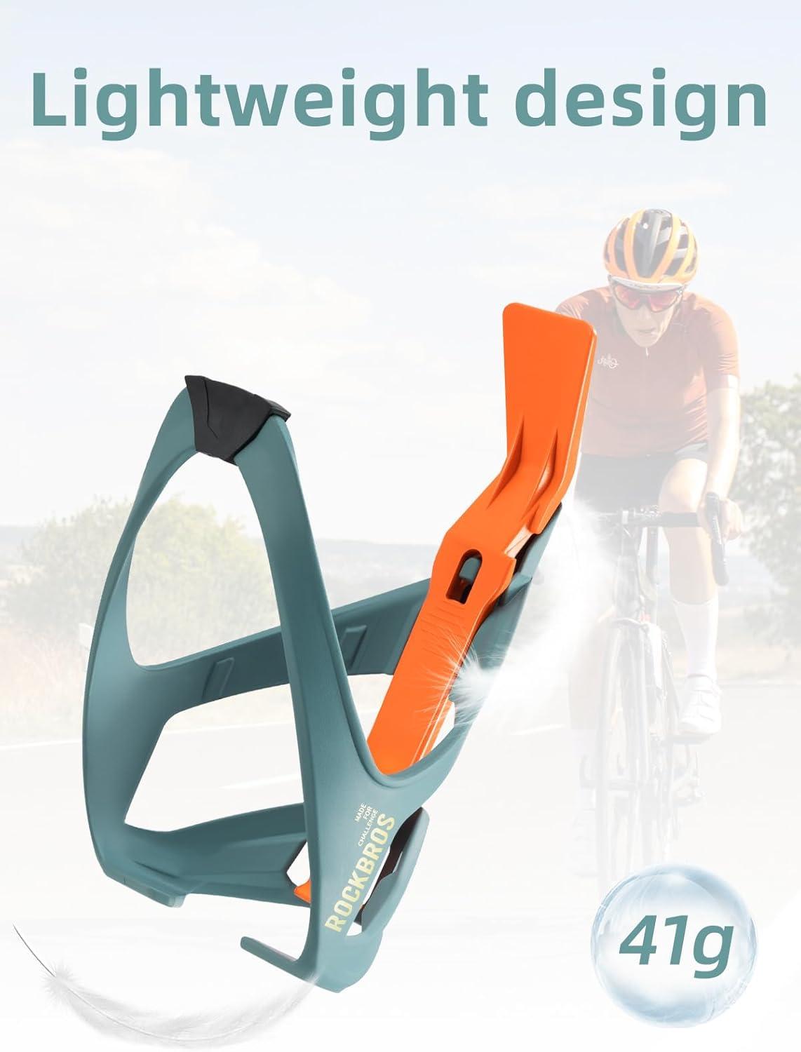 imageROCKBROS Bike Water Bottle Cage with Builtin Tire Levers 2 in 1 Lightweight Bike Bottle Holder Adjustable Slide Entry Bicycle Cup Holder for MTB Road Bike GreenBlue and orange
