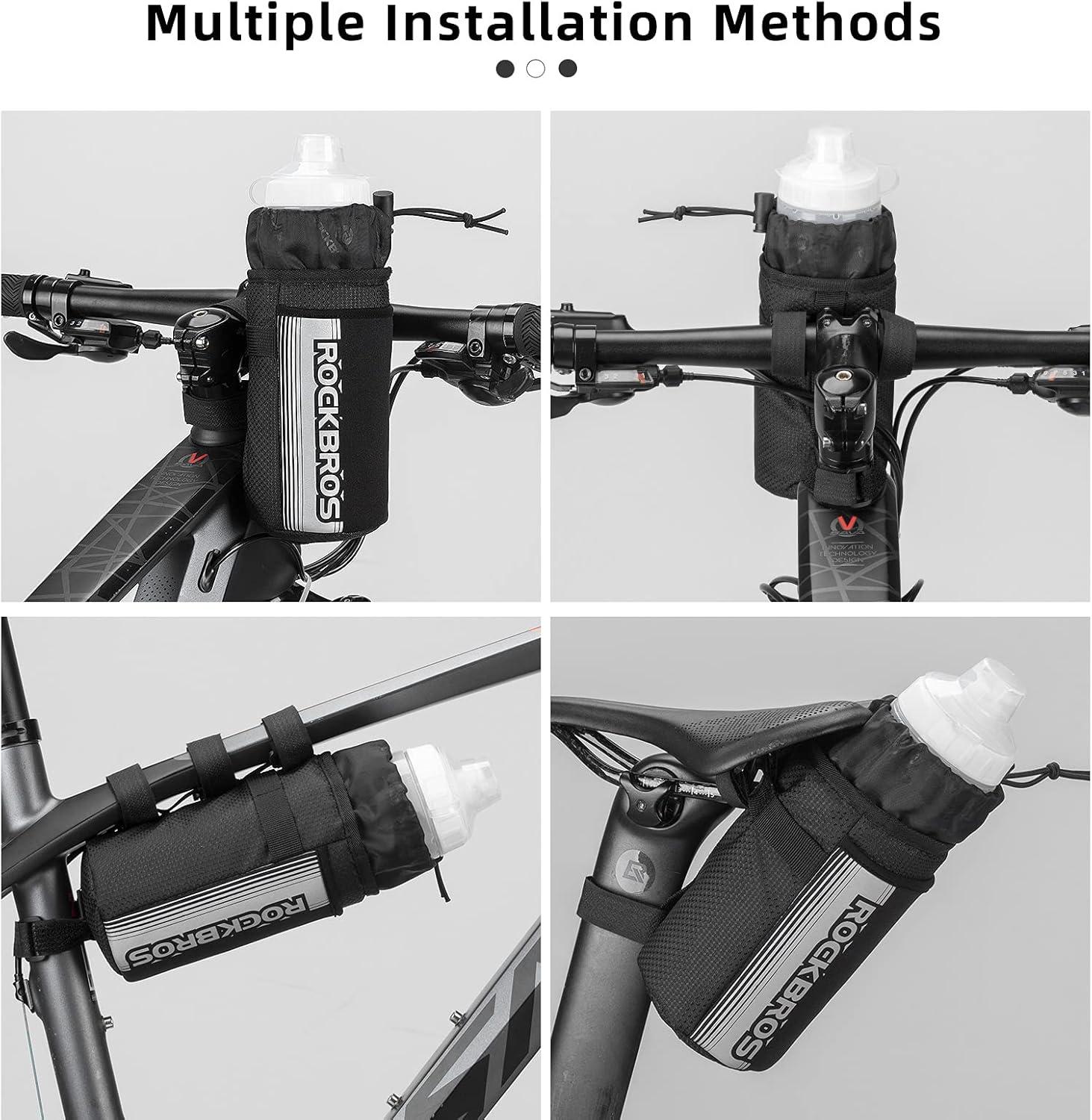 imageROCKBROS Bike Water Bottle Holder Bag Bike Bag Handlebar Stem Bag Bicycle Cup Drink Holder Insulated Stem Bag Food Snack Bike Accessories Storage Pouch Bag for Mountain Road Bike
