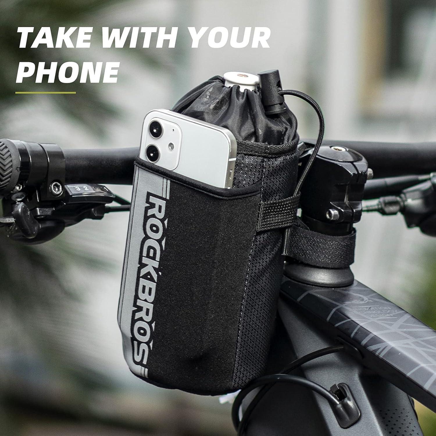 imageROCKBROS Bike Water Bottle Holder Bag Bike Bag Handlebar Stem Bag Bicycle Cup Drink Holder Insulated Stem Bag Food Snack Bike Accessories Storage Pouch Bag for Mountain Road Bike