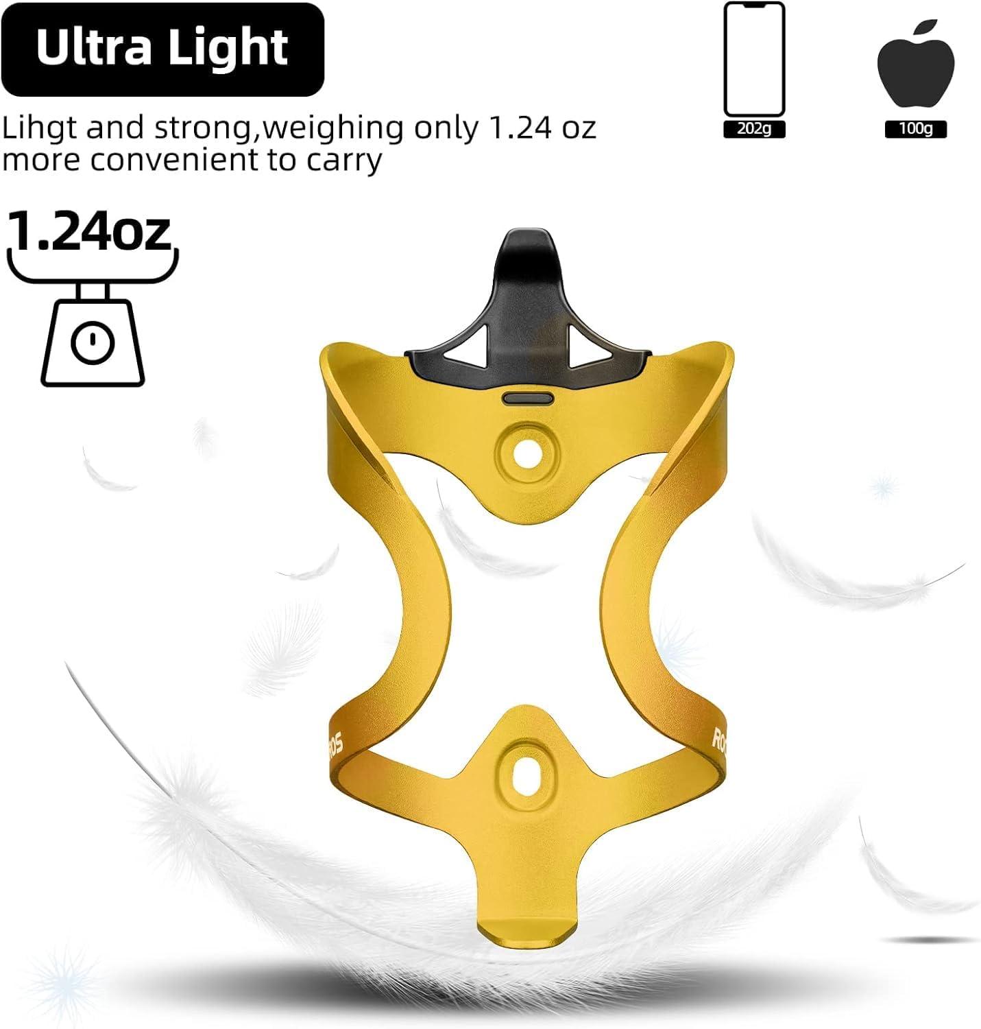 imageROCKBROS Bike Water Bottle Holder Lightweight Sturdy Alloy Aluminum Bicycle Drink Cup Cage with Screws Tool Brackets Water Bottle Holder for Bike Ebike MTB Road Mountain BikesGoldenA6 2 Pack Gold Black