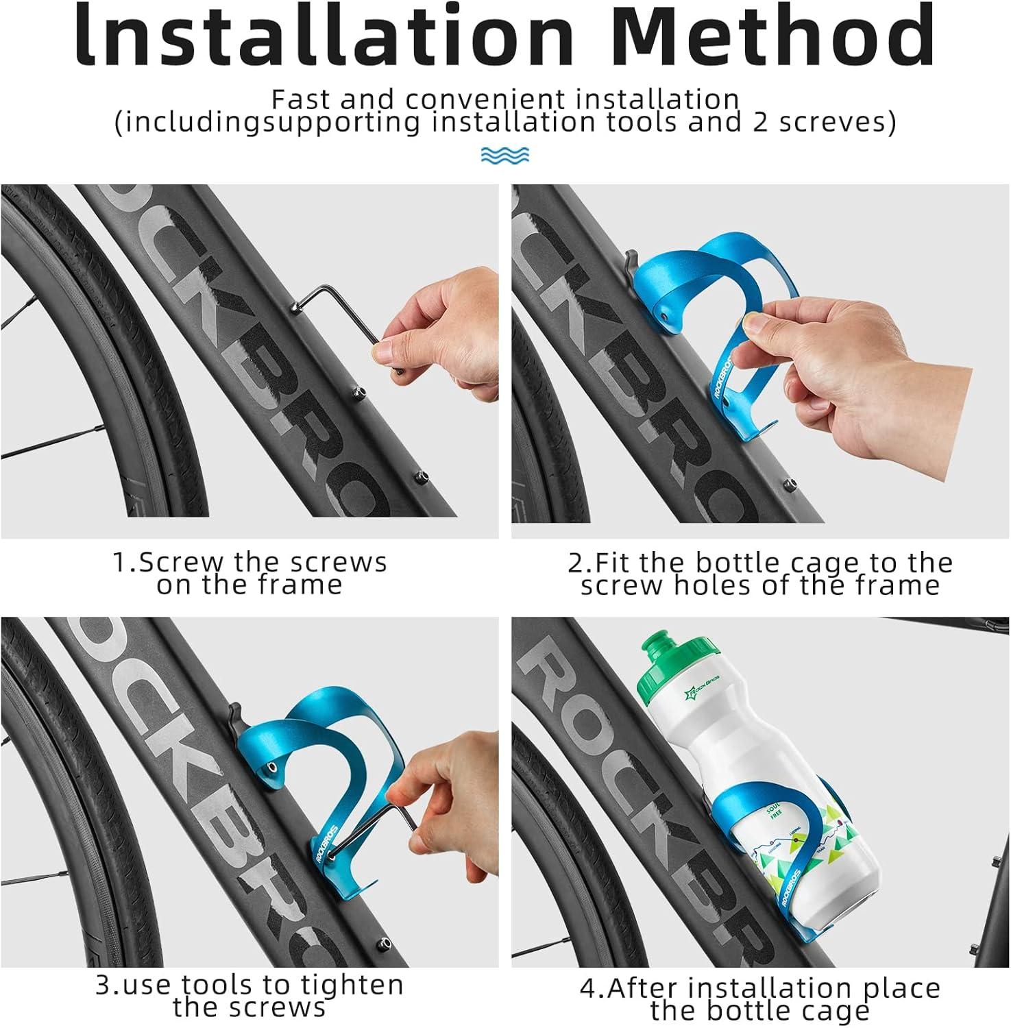 imageROCKBROS Bike Water Bottle Holder Lightweight Sturdy Alloy Aluminum Bicycle Drink Cup Cage with Screws Tool Brackets Water Bottle Holder for Bike Ebike MTB Road Mountain BikesGoldenA2 Black