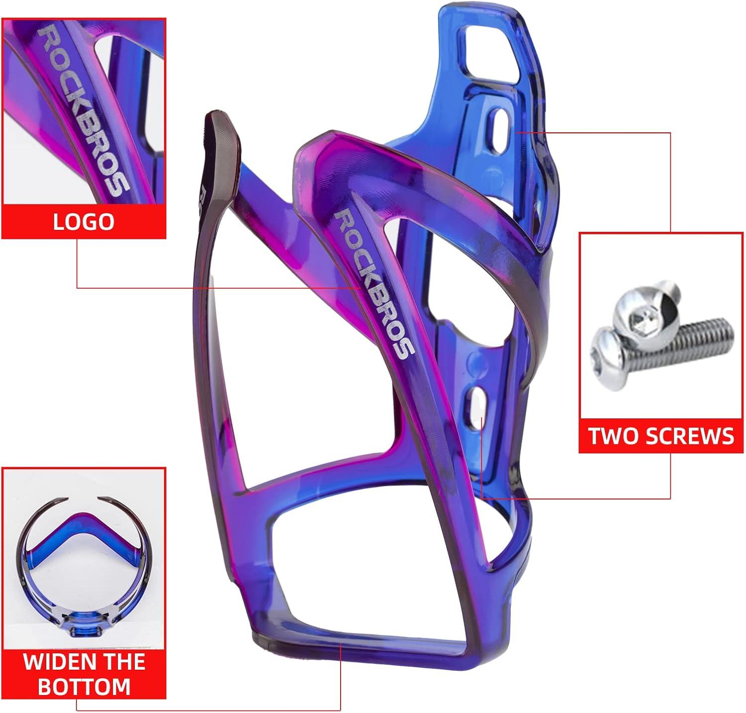 imageROCKBROS Bike Water Bottle Holder UltraLight Bicycle Bottle Cages with Screws Tool Universal Bike Cup Holder Rack for Road MTB BikesPurpleBlue