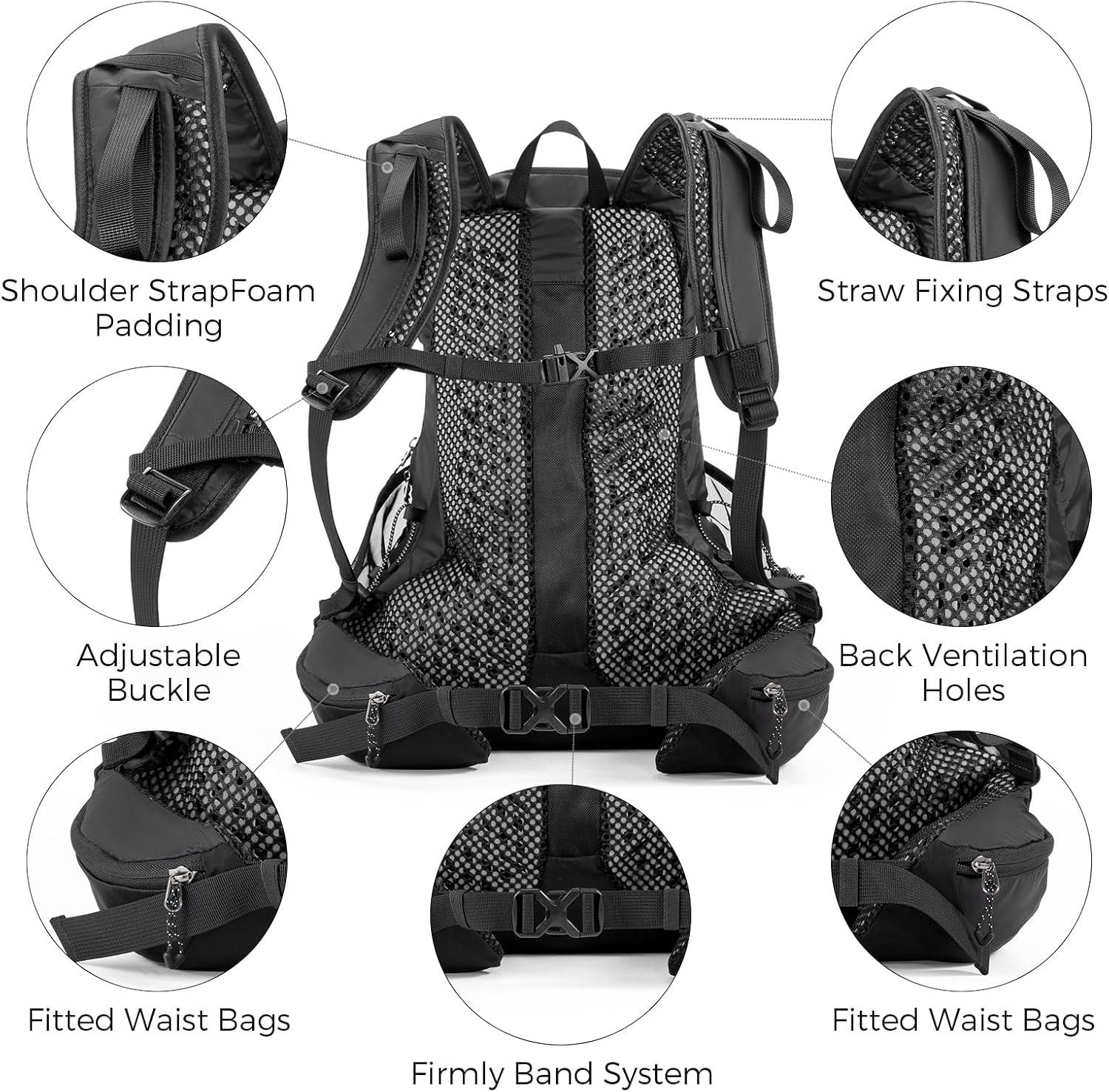 imageROCKBROS Hydration Backpack Lightweight Hydration Pack with 2L TPU Water Bladder 17L Water Backpack Men Women for Hiking Running Biking Climbing Camping