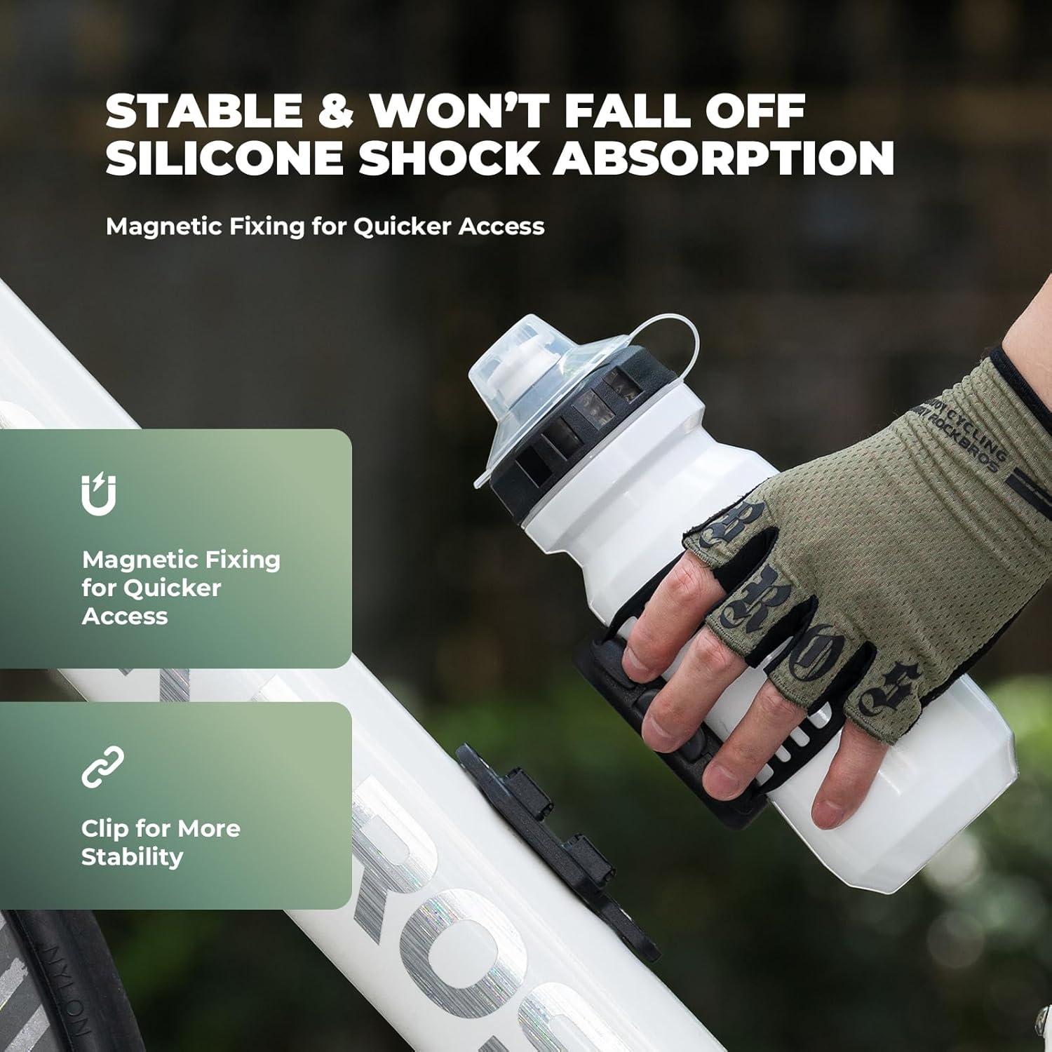 imageROCKBROS Magnetic Strap Water Bottle Holder with QuickRelease Button for Road Bikes Mountain Bikes Scooters Backpacks and Folding BikesHollow Strap Design