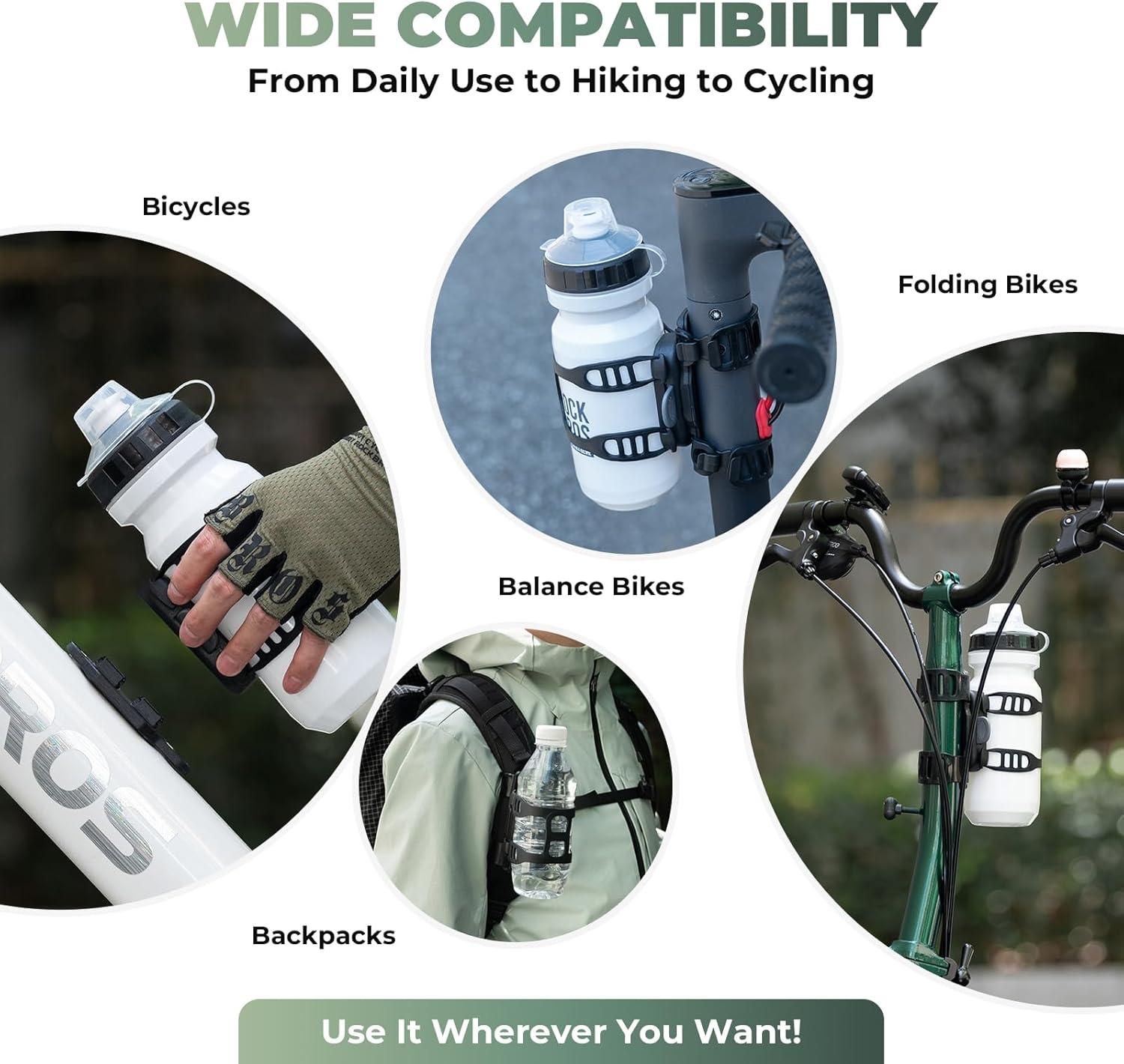 imageROCKBROS Magnetic Strap Water Bottle Holder with QuickRelease Button for Road Bikes Mountain Bikes Scooters Backpacks and Folding BikesHollow Strap Design
