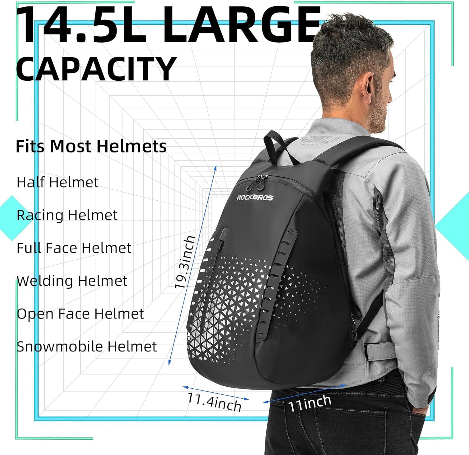 imageROCKBROS Motorcycle Helmet Backpack 145L Large Capacity Helmet Bags with Reflective Symbol Waterproof Storage Bag Luggage Bag
