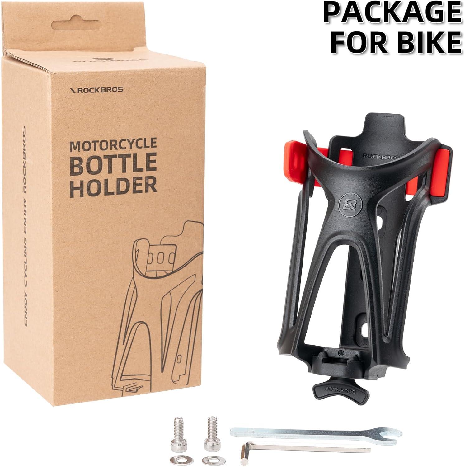 imageROCKBROS Motorcycle Water Bottle Holder Bike Cup Holder Bottle Size Adjustable for Handlebar amp Frame for 23374 Diameter BottlesMotorcycle Redmotorcyclered