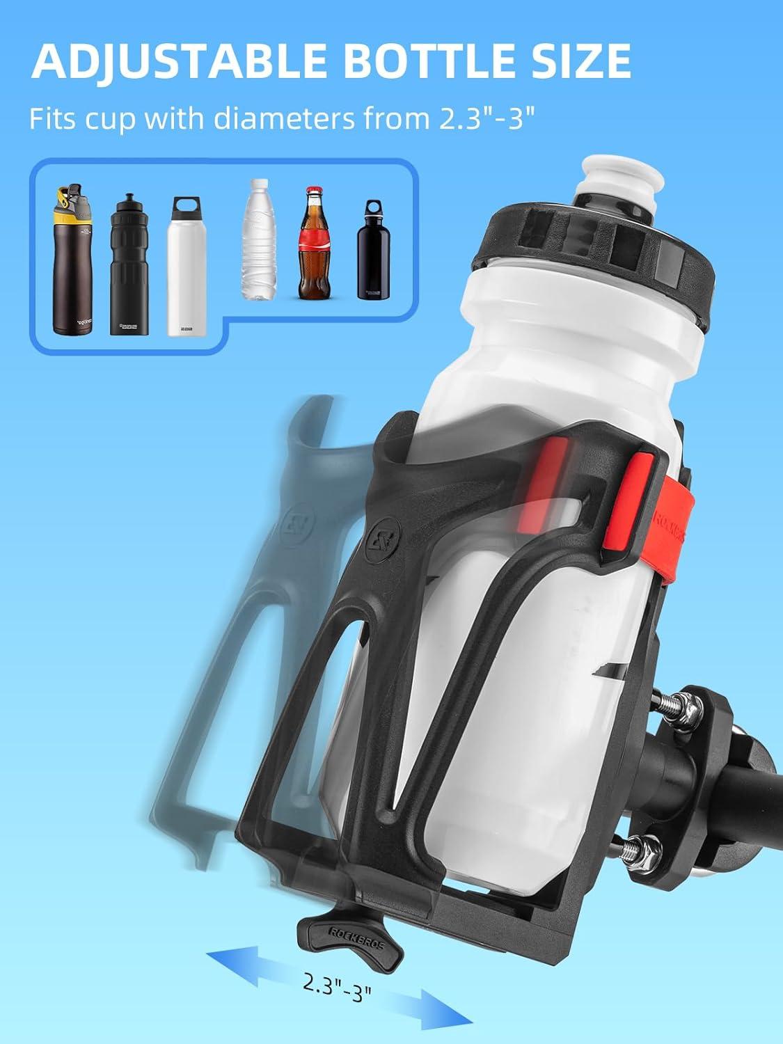 imageROCKBROS Motorcycle Water Bottle Holder Bike Cup Holder Bottle Size Adjustable for Handlebar amp Frame for 23374 Diameter BottlesMotorcycle Redmotorcyclered
