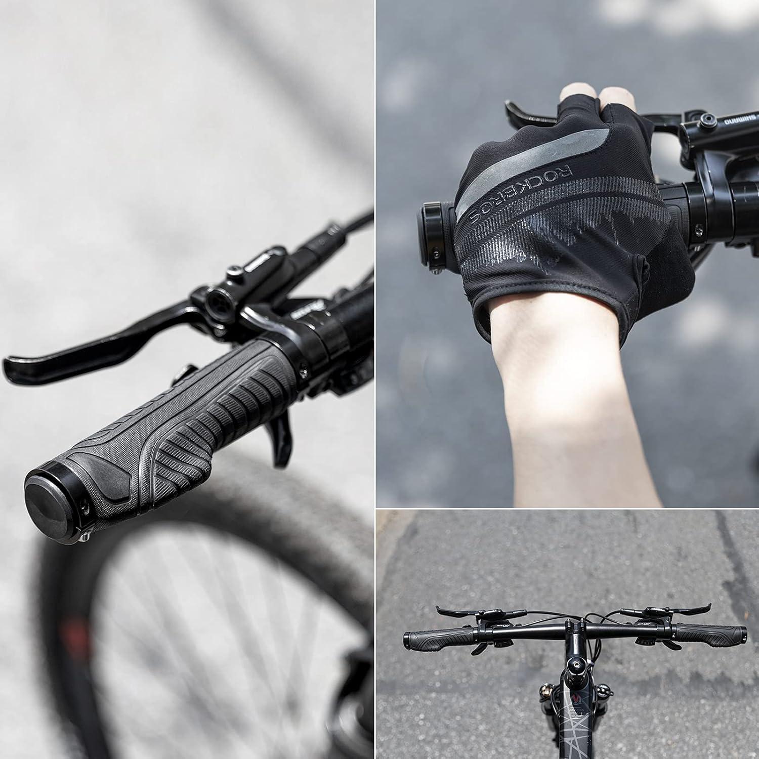 imageROCKBROS Mountain Bike Grips Handlebar Bicycle Handlebar Grips Bike Handle Grips Double Aluminum Clamp Lock On Grips for MTB BMX Mountain Bike Handle Bar Ends Black Grey Red GreenBlack Red