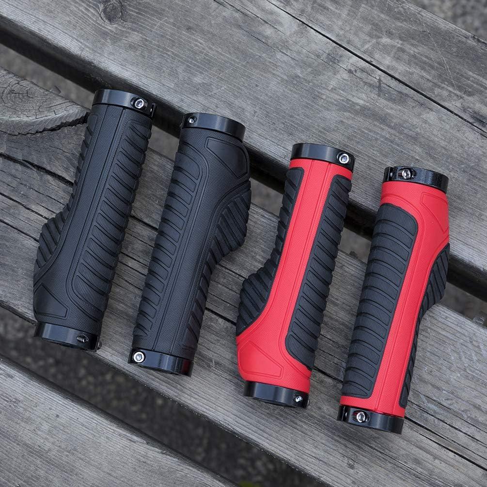 imageROCKBROS Mountain Bike Grips Handlebar Bicycle Handlebar Grips Bike Handle Grips Double Aluminum Clamp Lock On Grips for MTB BMX Mountain Bike Handle Bar Ends Black Grey Red GreenBlack Red