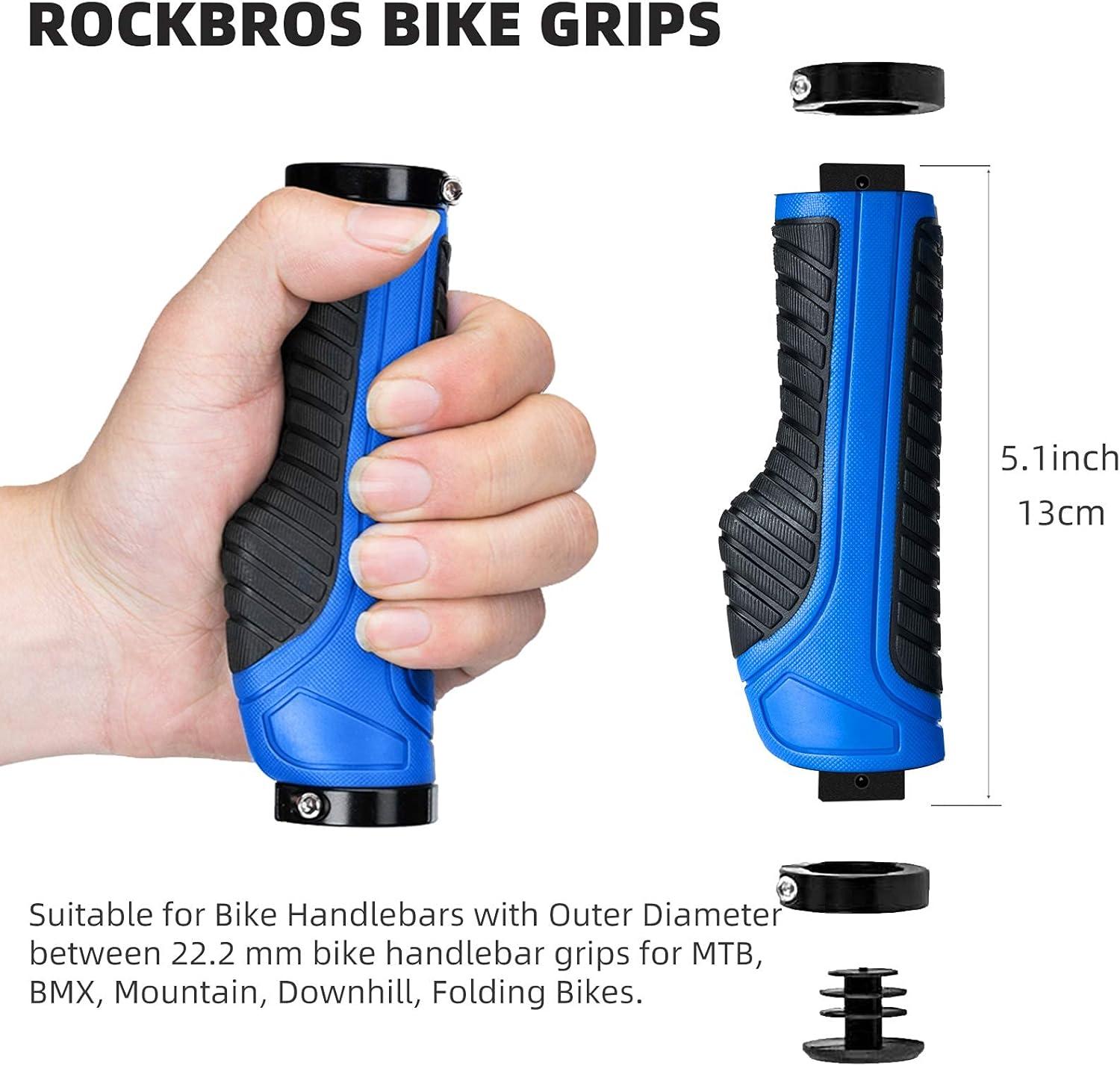 imageROCKBROS Mountain Bike Grips Handlebar Bicycle Handlebar Grips Bike Handle Grips Double Aluminum Clamp Lock On Grips for MTB BMX Mountain Bike Handle Bar Ends Black Grey Red GreenBlack Blue