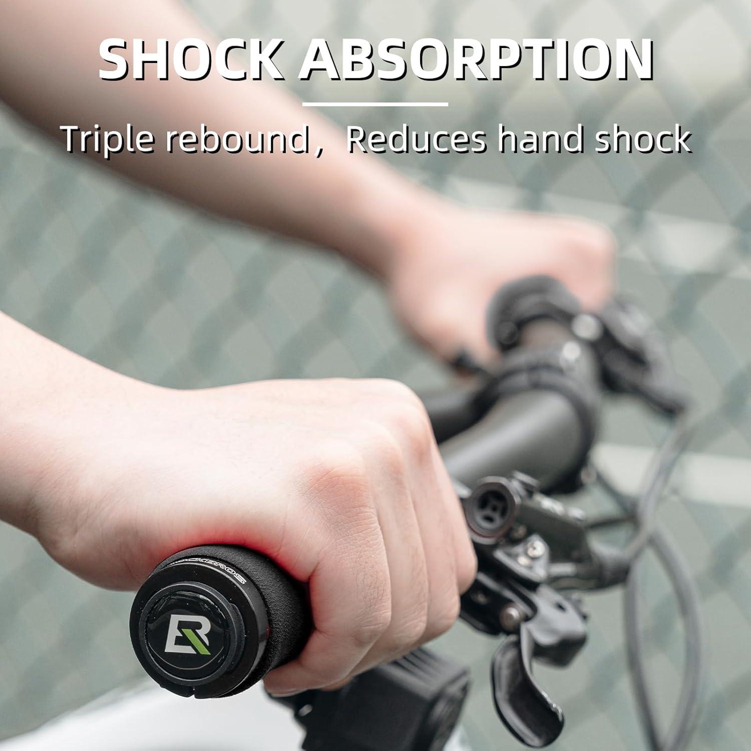 imageROCKBROS Mountain Bike Handlebar Grips Shock Absorption Comfortable Foam Soft NonSlip Double Locked on Bicycle Grips for BMX MTB Scooter EBikeblack