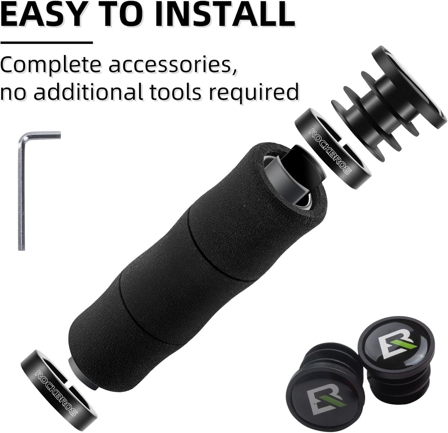 imageROCKBROS Mountain Bike Handlebar Grips Shock Absorption Comfortable Foam Soft NonSlip Double Locked on Bicycle Grips for BMX MTB Scooter EBikeblack