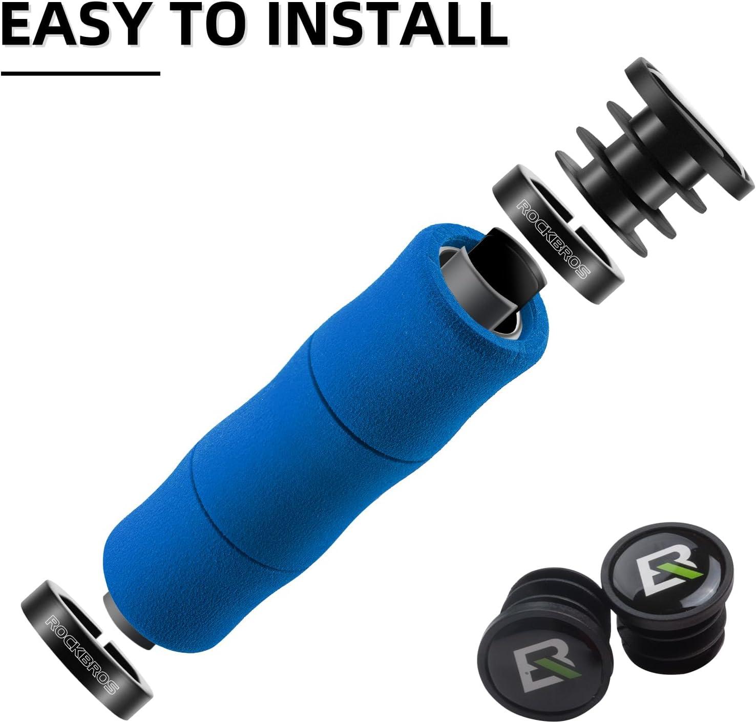 imageROCKBROS Mountain Bike Handlebar Grips Shock Absorption Comfortable Foam Soft NonSlip Double Locked on Bicycle Grips for BMX MTB Scooter EBikeblue