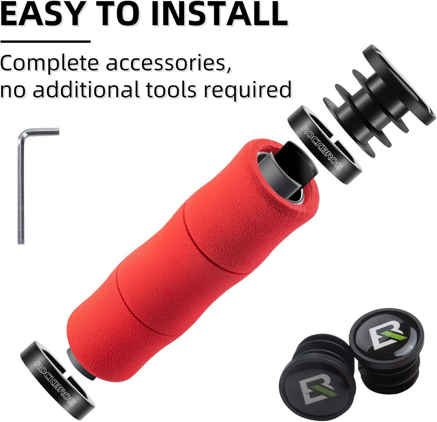 imageROCKBROS Mountain Bike Handlebar Grips Shock Absorption Comfortable Foam Soft NonSlip Double Locked on Bicycle Grips for BMX MTB Scooter EBikered