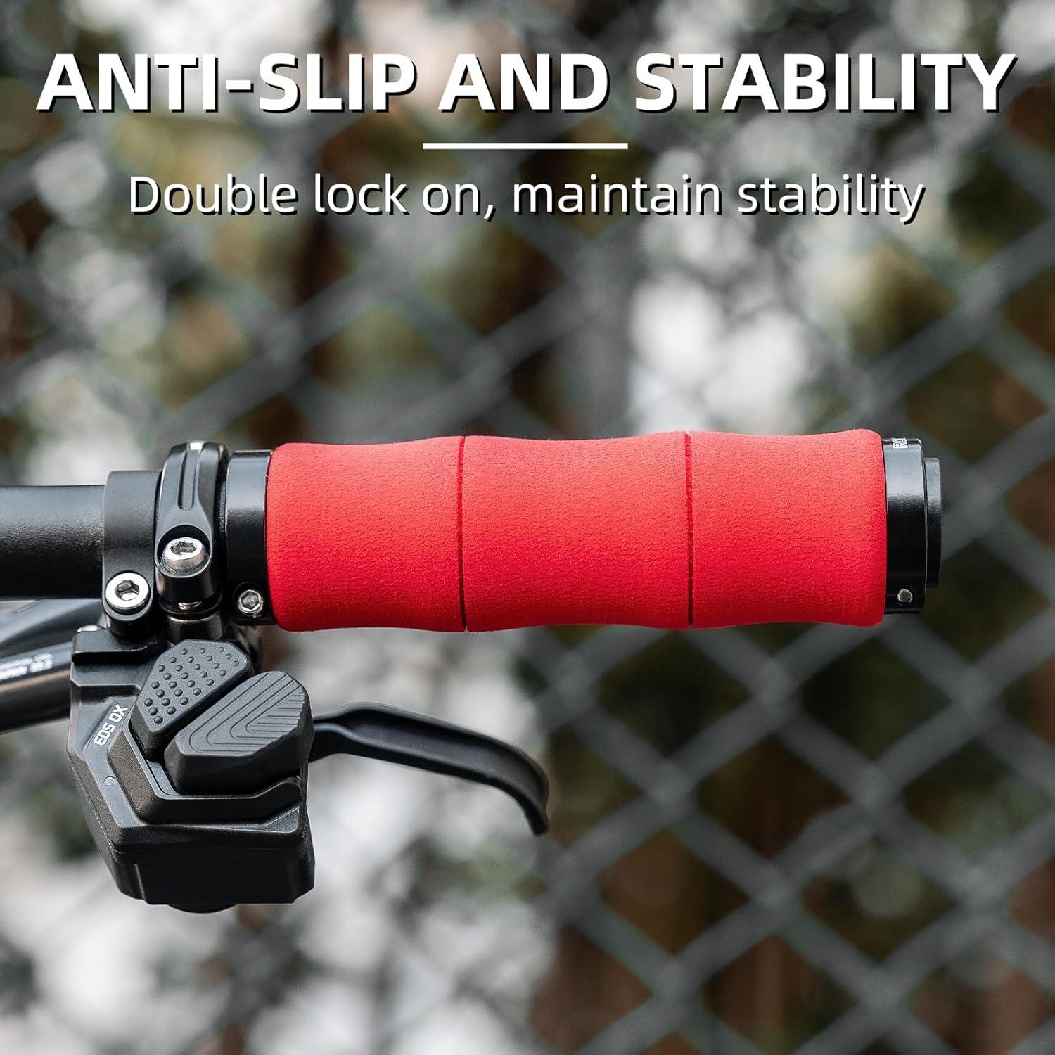 imageROCKBROS Mountain Bike Handlebar Grips Shock Absorption Comfortable Foam Soft NonSlip Double Locked on Bicycle Grips for BMX MTB Scooter EBikered