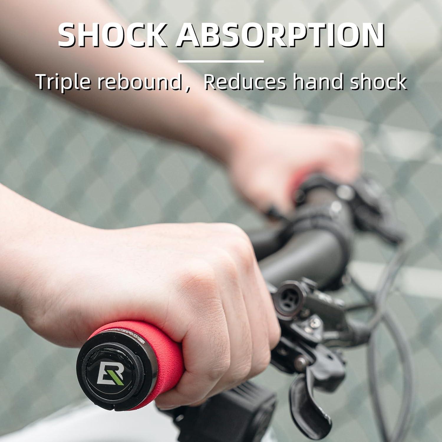 imageROCKBROS Mountain Bike Handlebar Grips Shock Absorption Comfortable Foam Soft NonSlip Double Locked on Bicycle Grips for BMX MTB Scooter EBikered