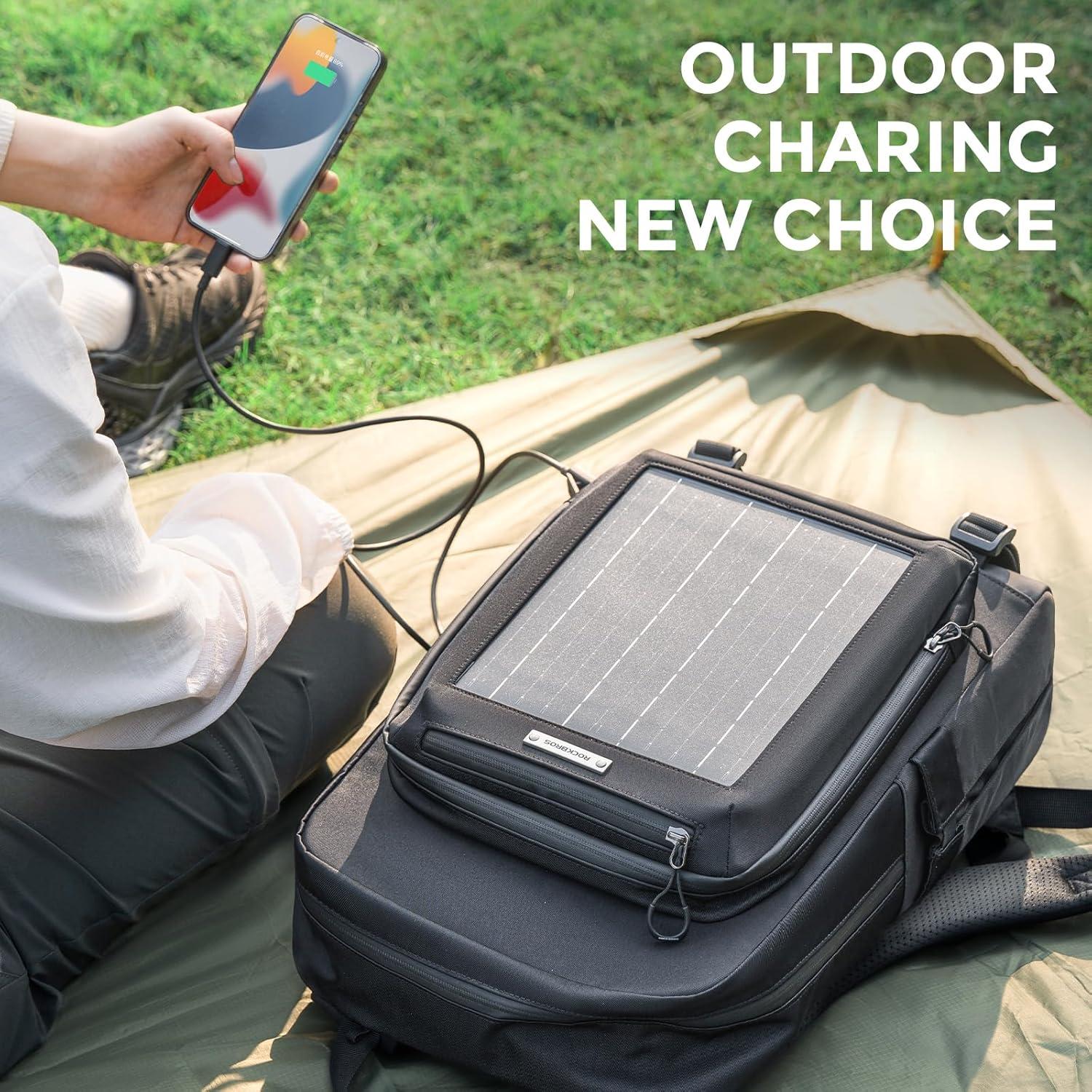 imageROCKBROS Solar Backpack for Outdoor Emergency Charging Multicompartment Large Capacity for Hiking Camping Traveling Cycling Duffel BagBlack